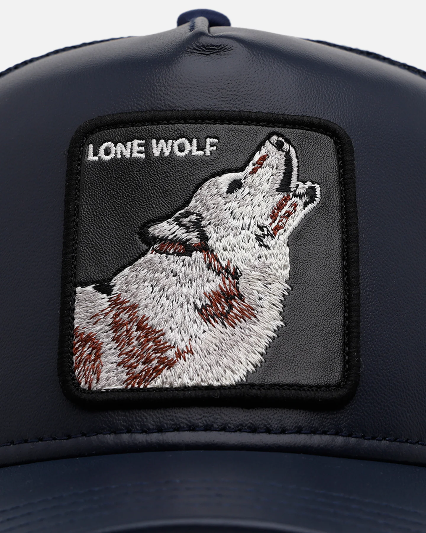 Goorin Bros The Lone Wolf Leather Trucker Snapback Navy - Image 6