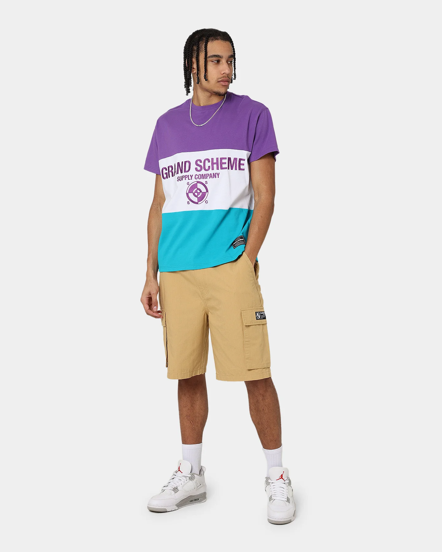 Grand Scheme Colour Block T-Shirt Purple/White/Blue - Image 2