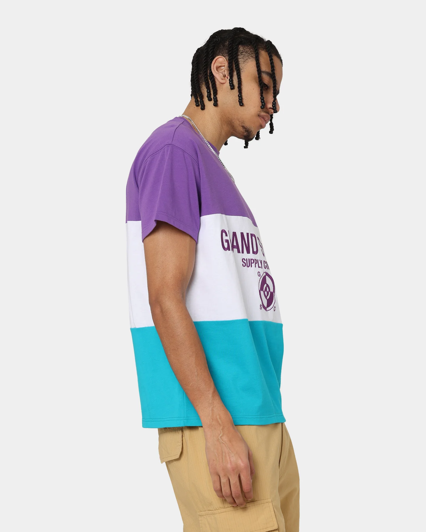 Grand Scheme Colour Block T-Shirt Purple/White/Blue - Image 5