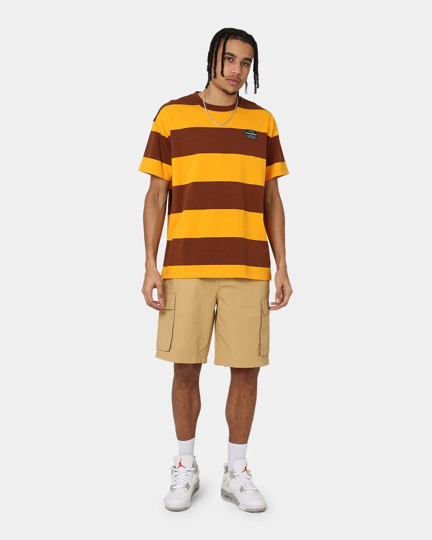 Grand Scheme Yarn Dyed Short Sleeve T-Shirt Brown/Yellow - Image 2