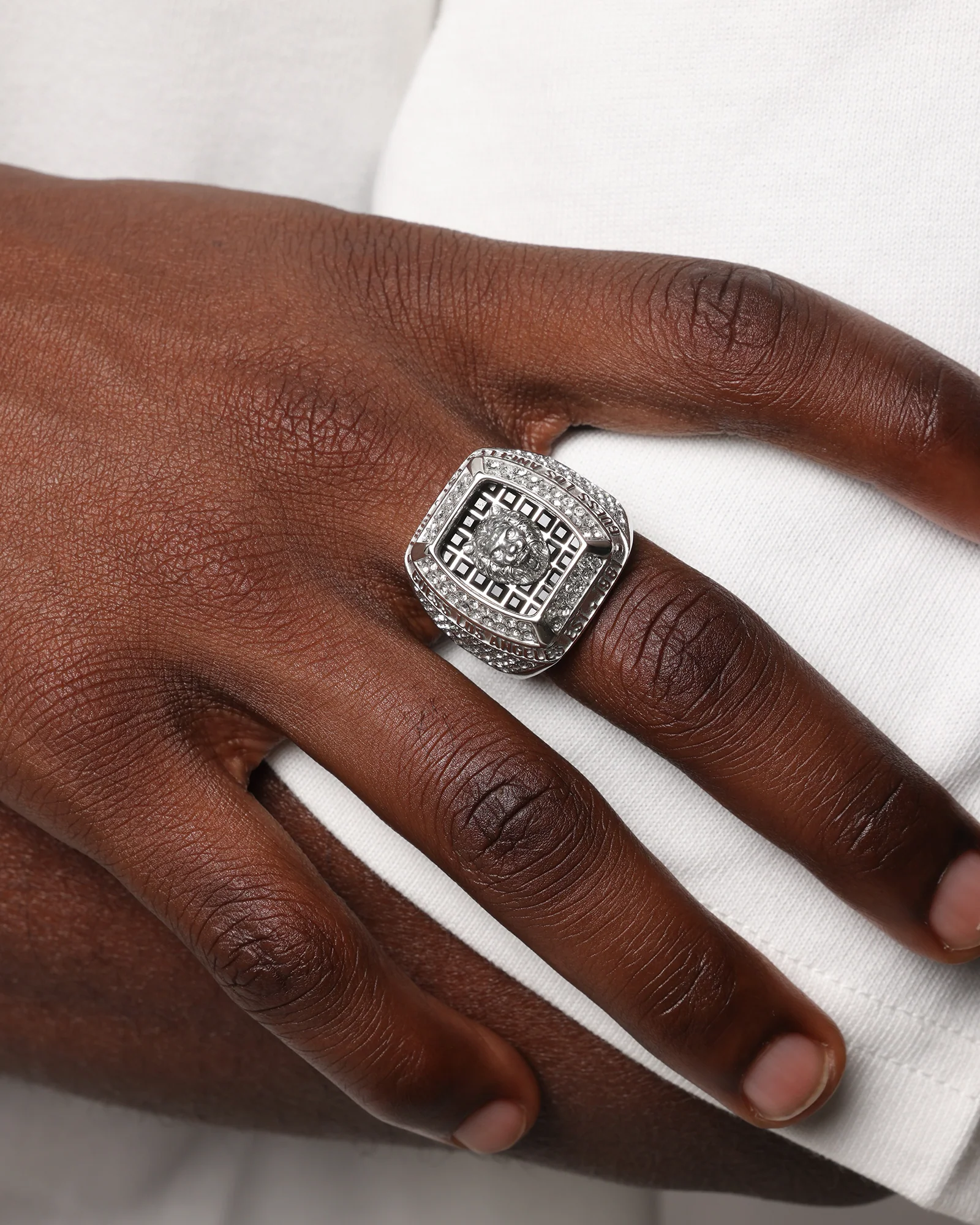 Guess Mainline 14mm Lion Pave Signet Ring Silver - Image 2
