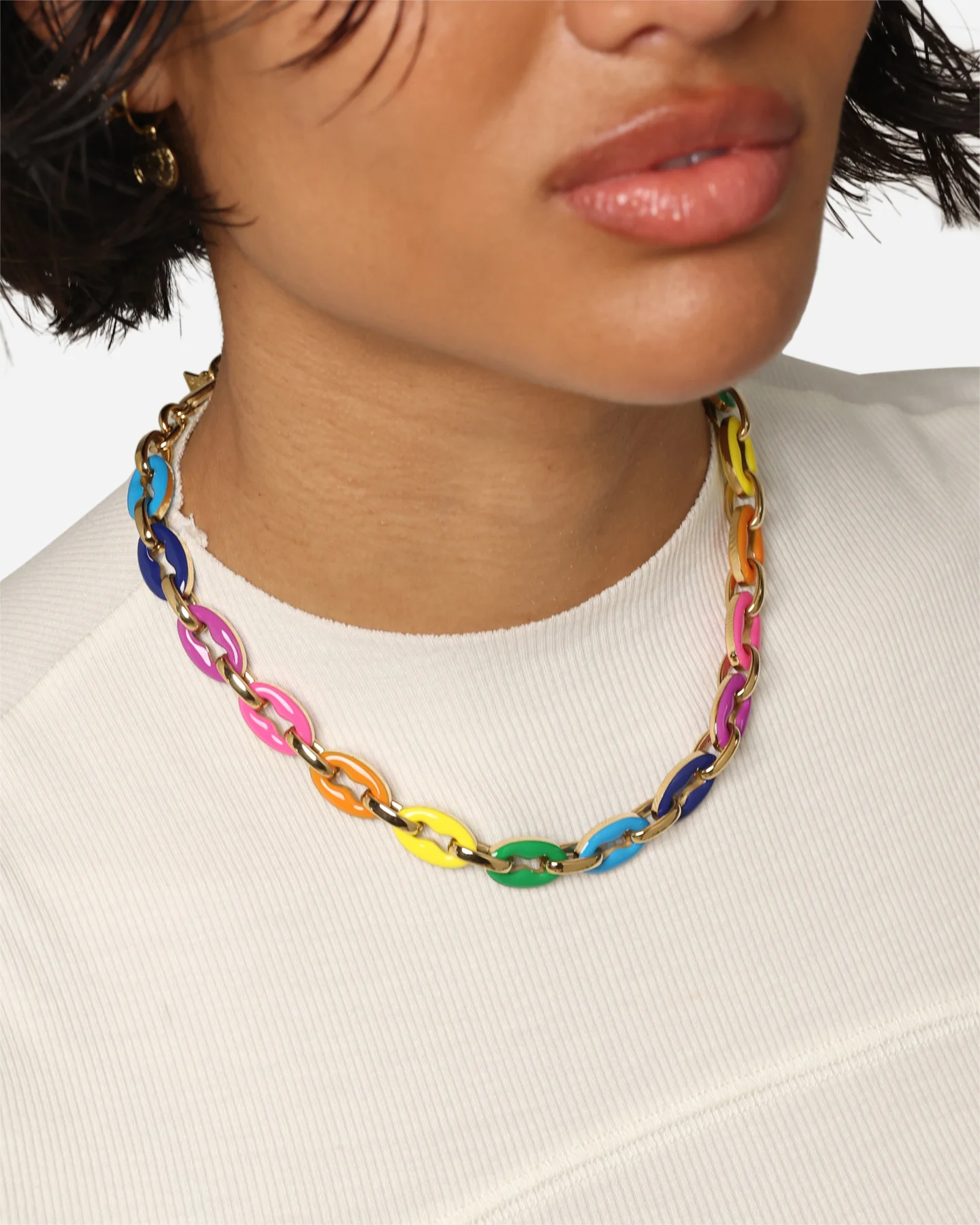 Guess Mainline Women's 17" Rainbow & Crystals Yellow Gold Necklace Multi - Image 3