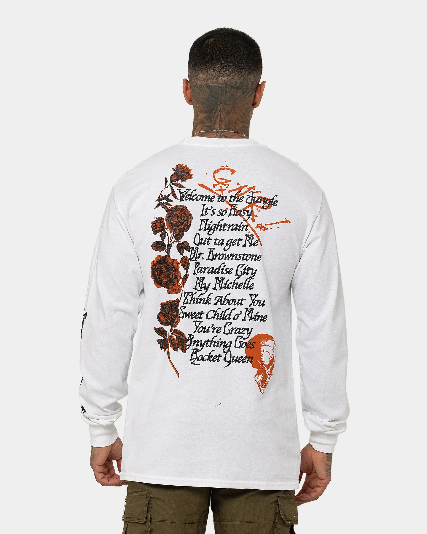 Guns n Roses Pistol Track Long Sleeve T-Shirt White - Image 4
