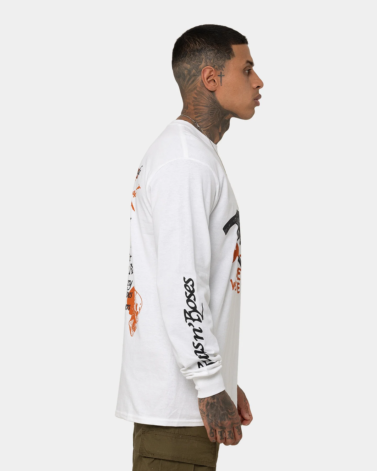 Guns n Roses Pistol Track Long Sleeve T-Shirt White - Image 5