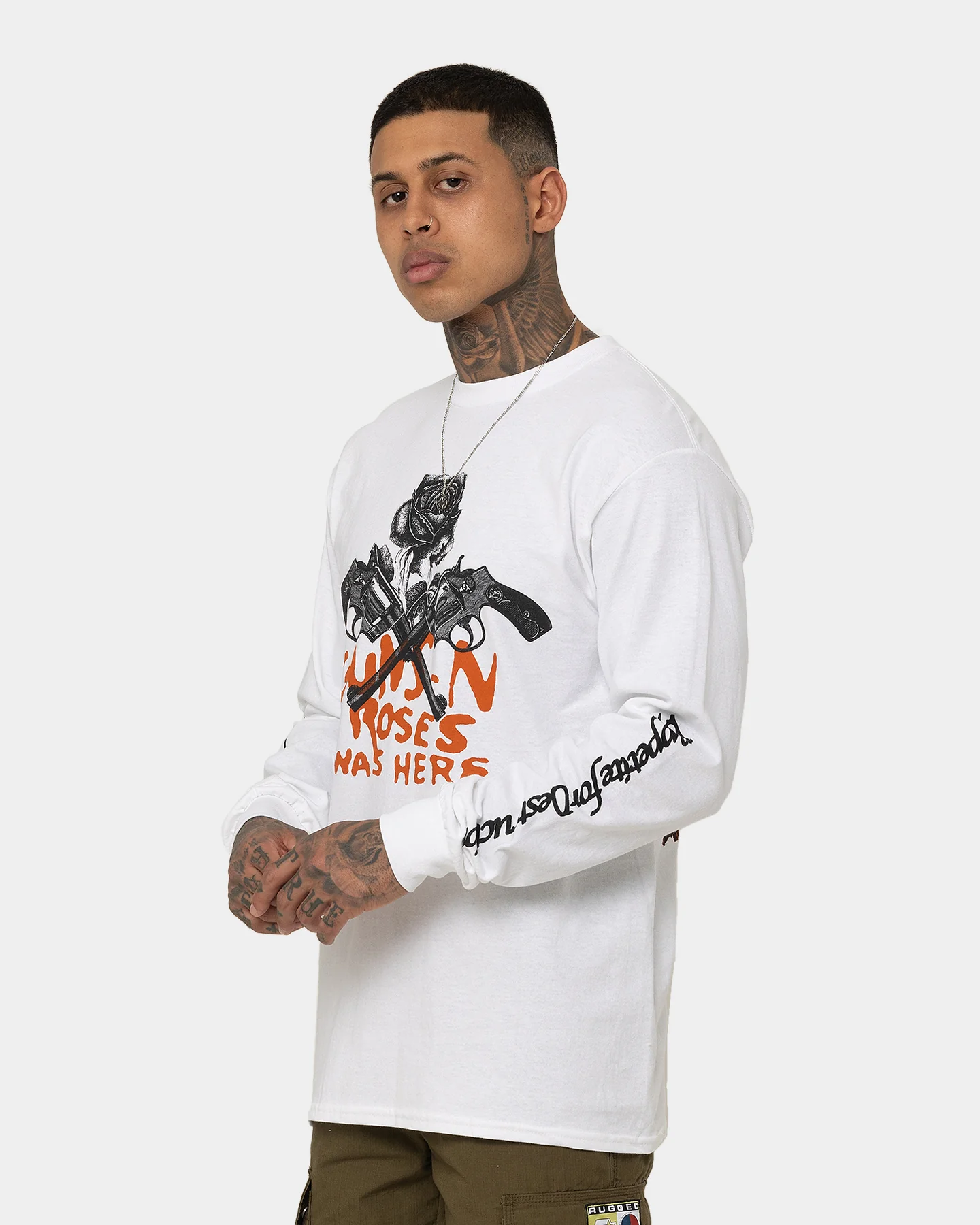 Guns n Roses Pistol Track Long Sleeve T-Shirt White - Image 6