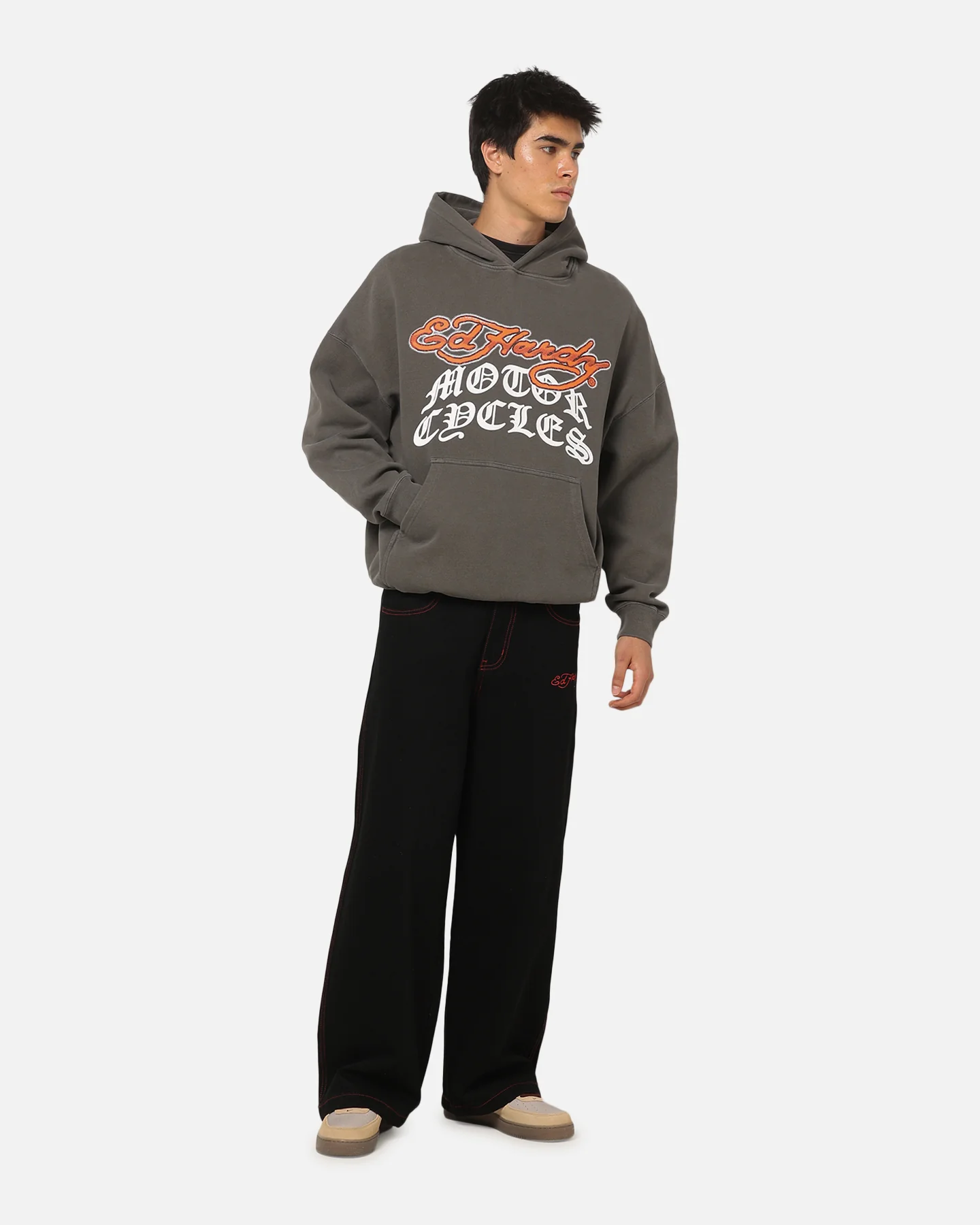 Ed Hardy Happy Motors Hoodie Washed Charcoal - Image 3