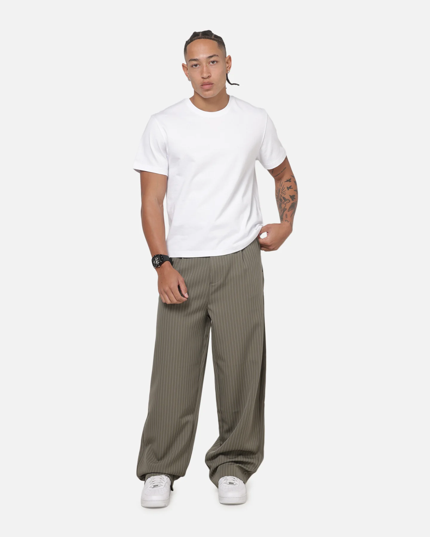 Carre Heritage Pleated Pants Sage Pinstripe - Image 2
