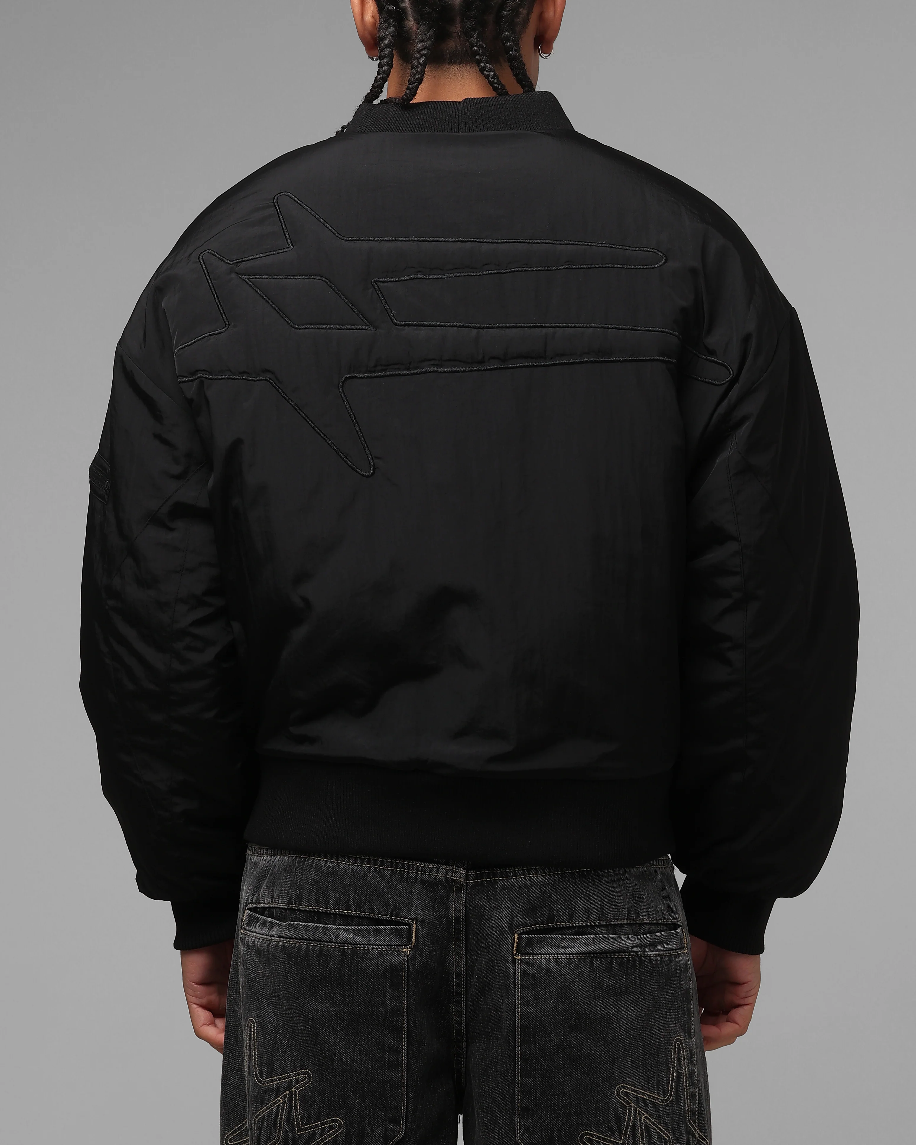 Loiter Hybrid Cropped Bomber Jacket Black - Image 2