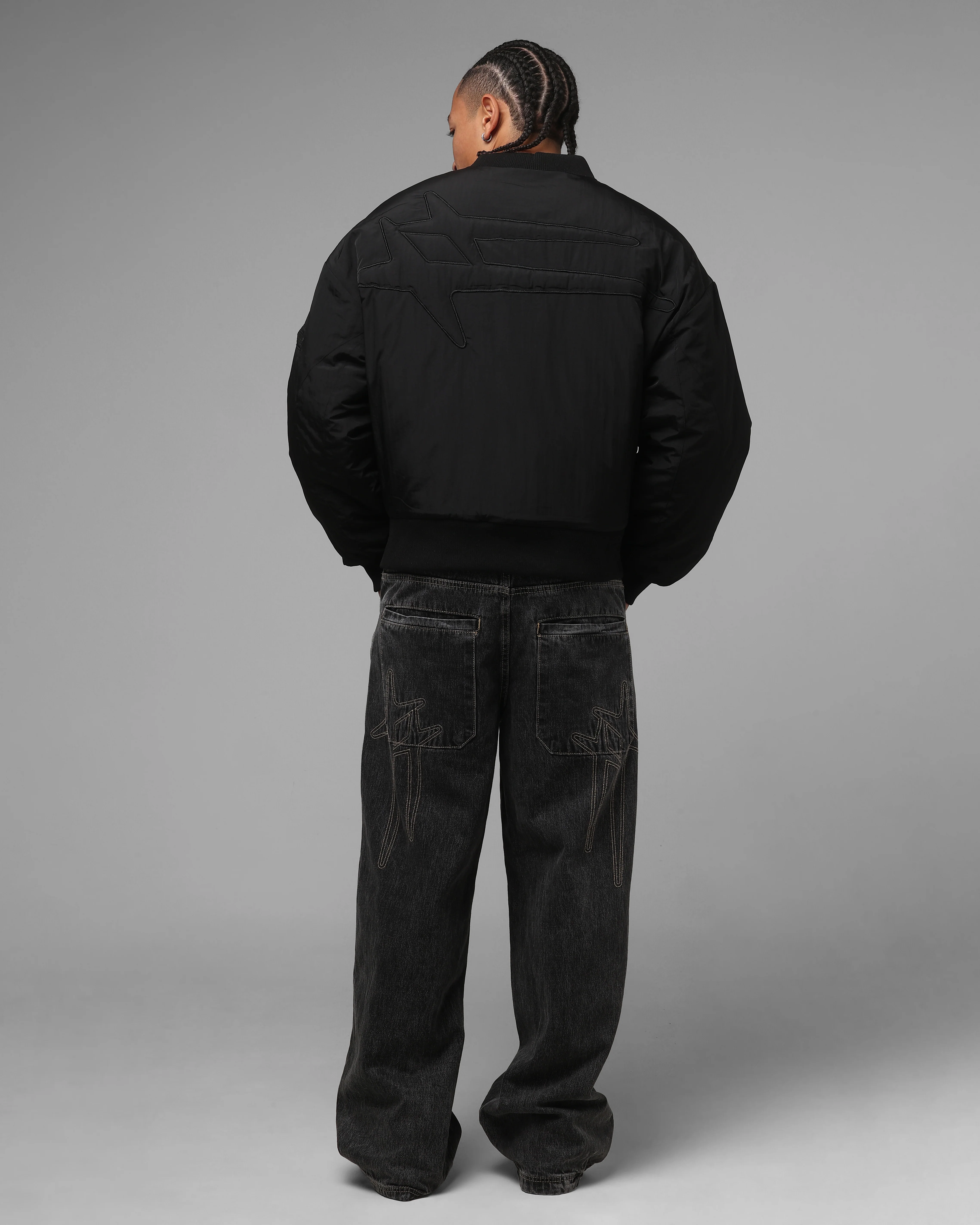 Loiter Hybrid Cropped Bomber Jacket Black - Image 3