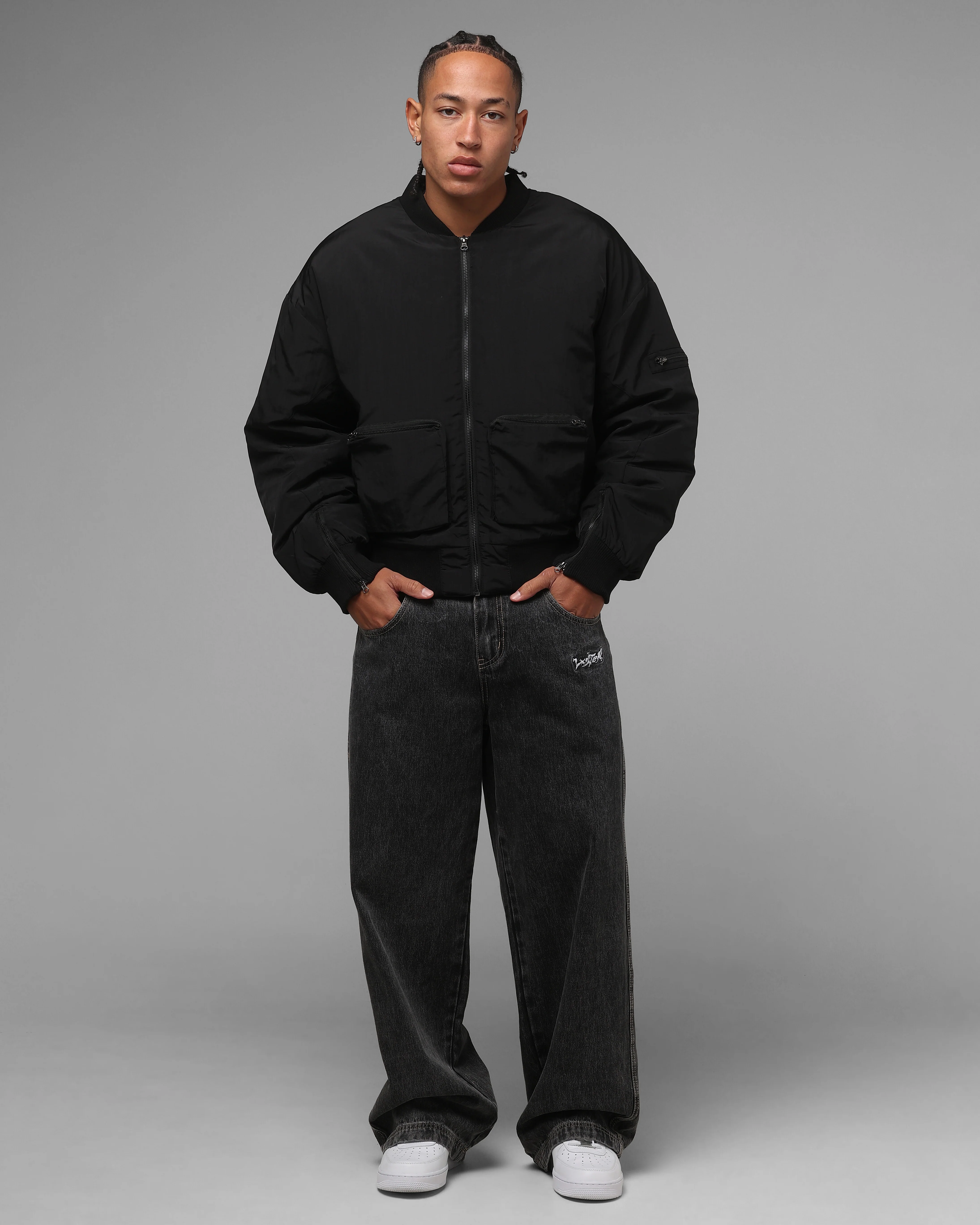 Loiter Hybrid Cropped Bomber Jacket Black - Image 4