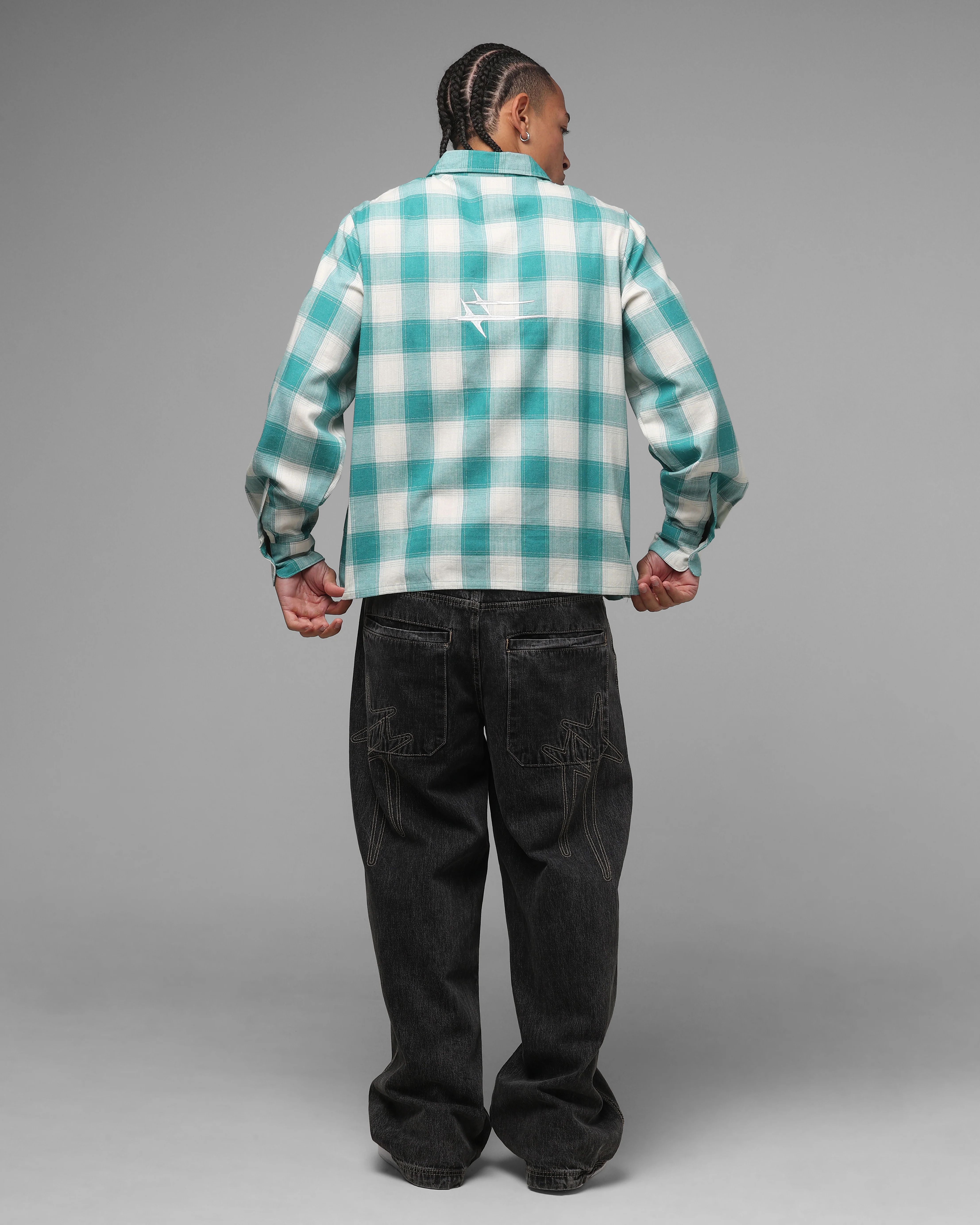 Loiter Hybrid Flannel Button Up Shirt Green-Plaid - Image 4