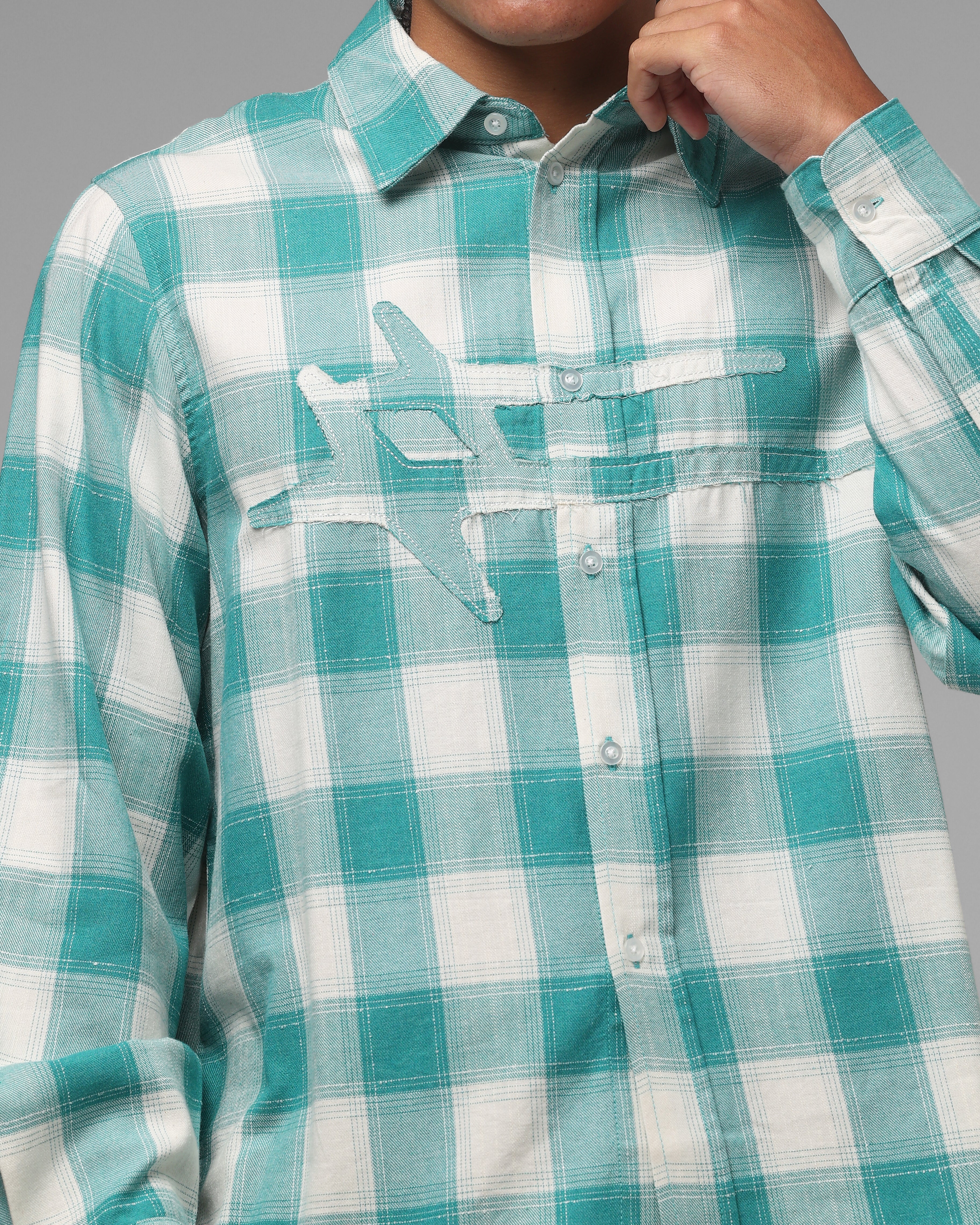 Loiter Hybrid Flannel Button Up Shirt Green-Plaid - Image 7