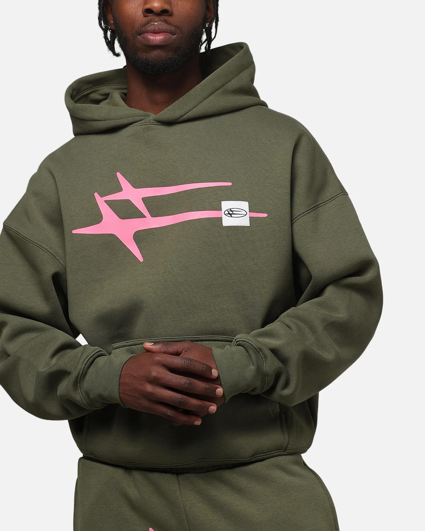Loiter Hybrid Premium Hoodie Olive/Pink - Image 6