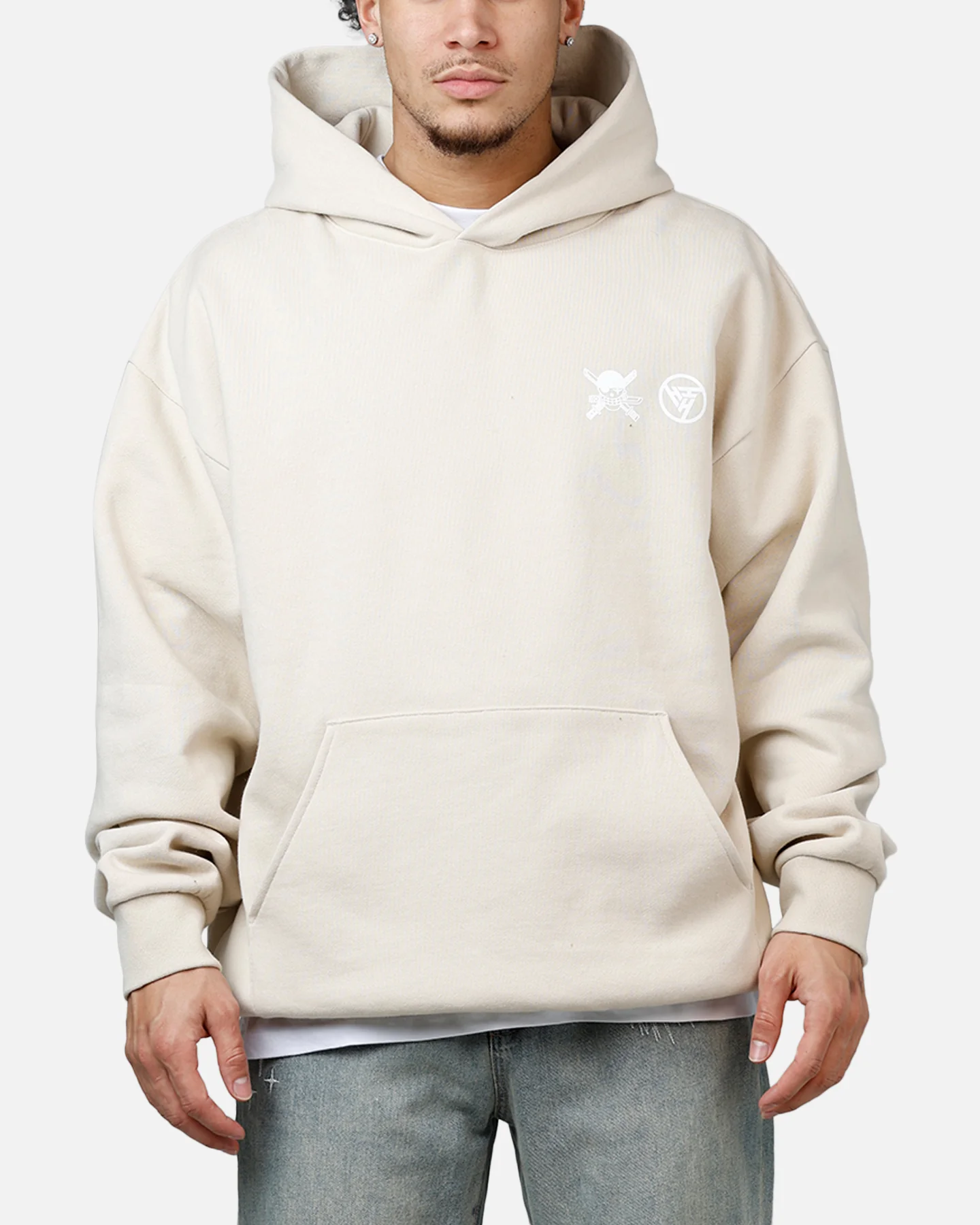 Hypland X One Piece Zoro Flame Hoodie Cream - Image 2