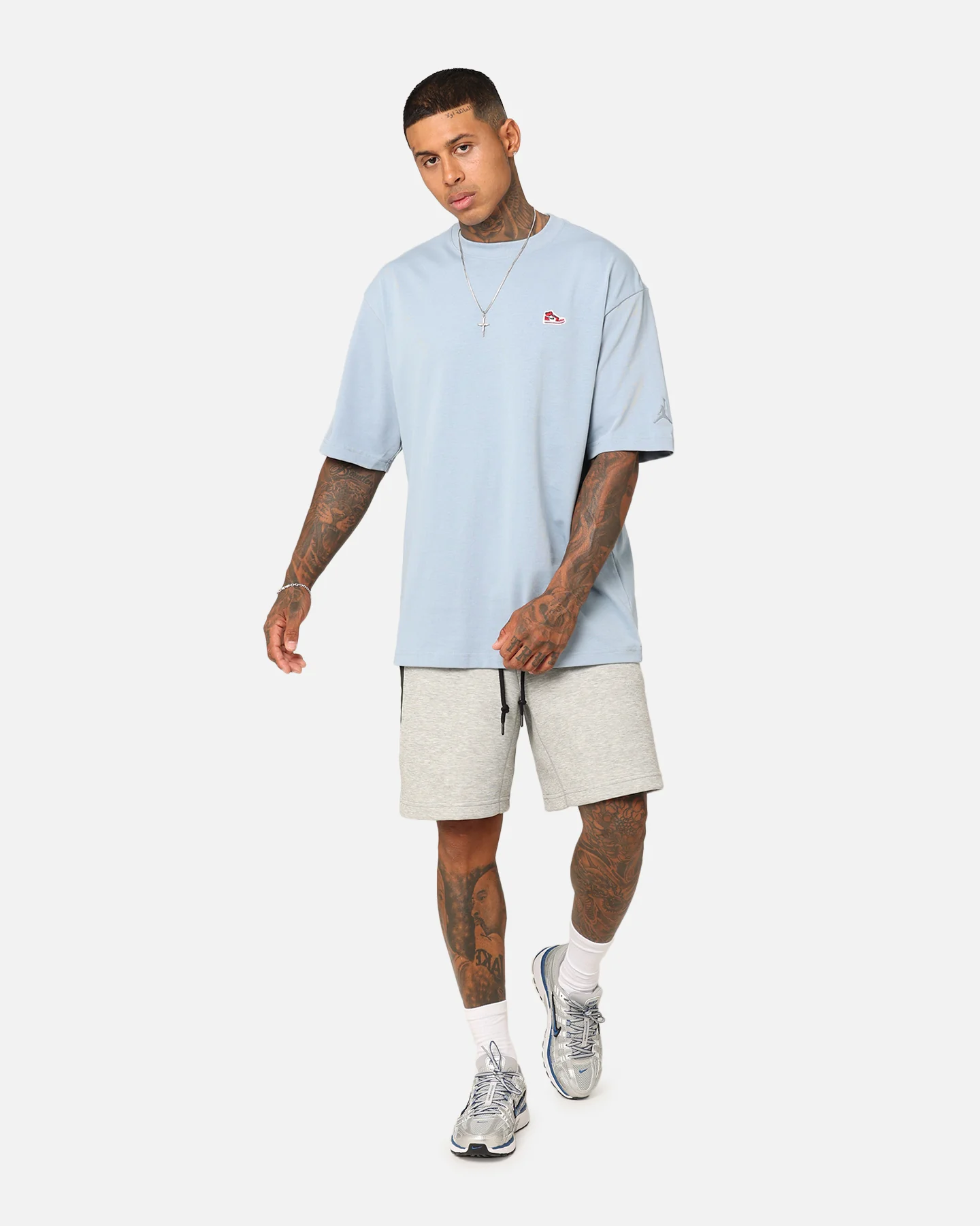 Jordan Brand Sneaker Patch Crew T-Shirt Blue Grey - Image 2