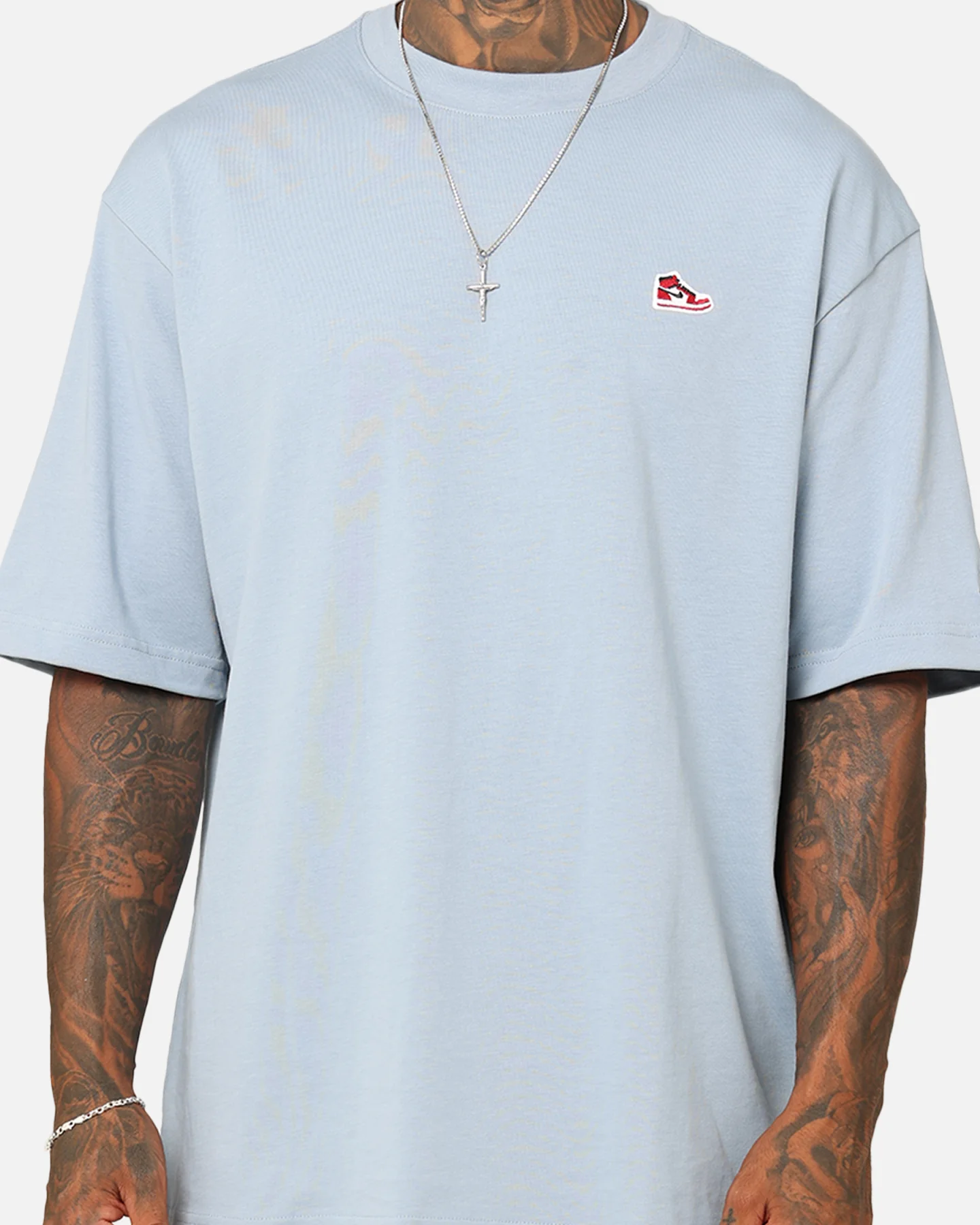 Jordan Brand Sneaker Patch Crew T-Shirt Blue Grey - Image 3