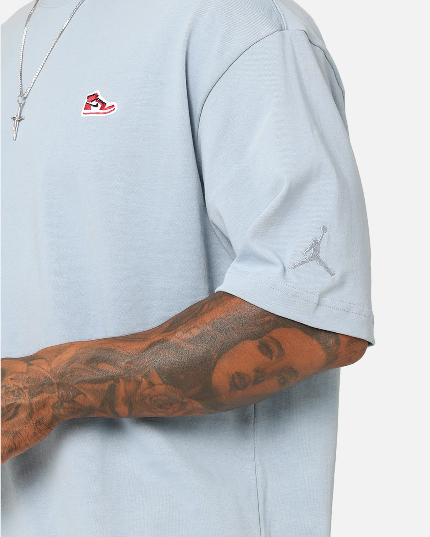 Jordan Brand Sneaker Patch Crew T-Shirt Blue Grey - Image 7