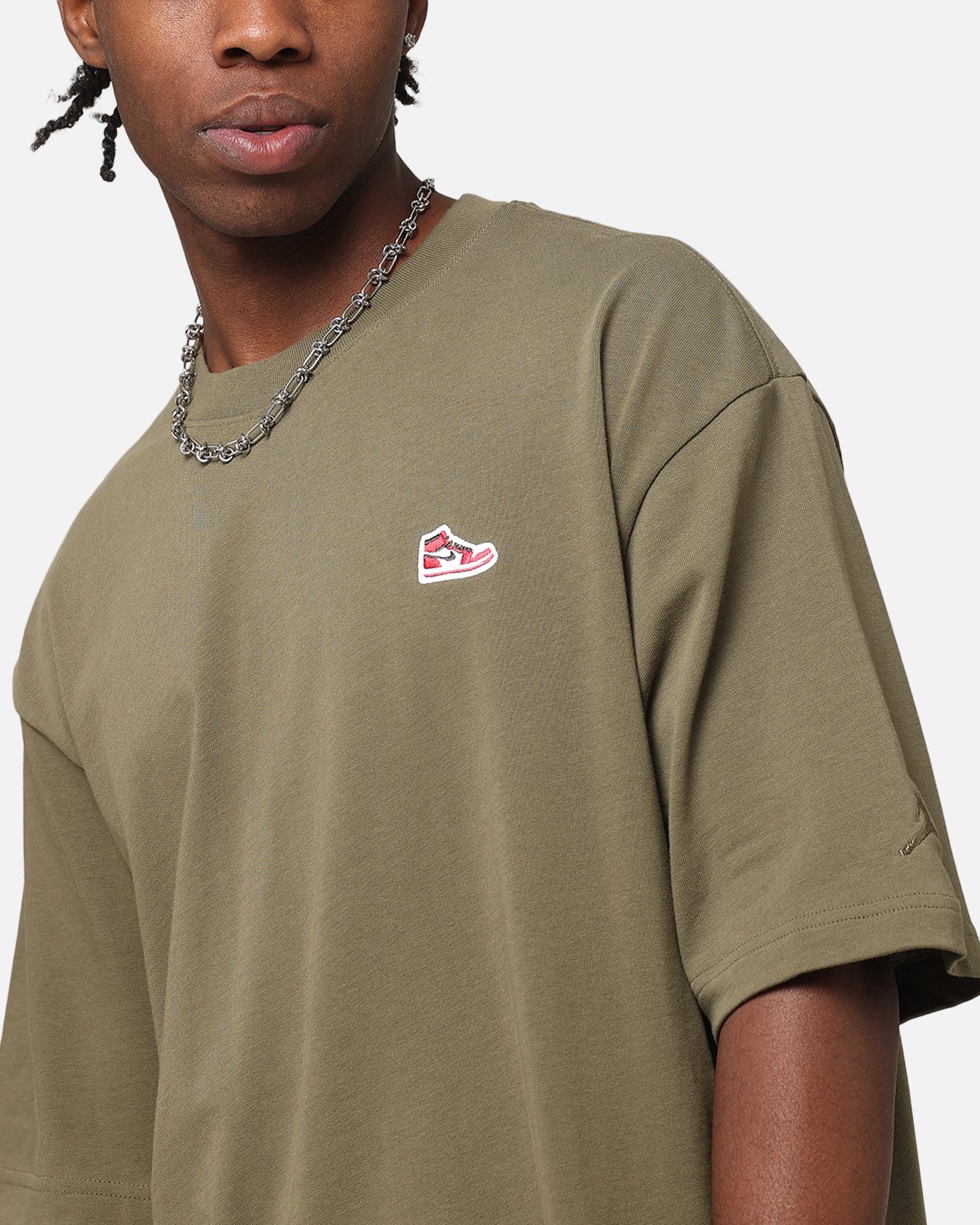 Jordan Brand Sneaker Patch Crewneck T-Shirt Medium Olive - Image 6