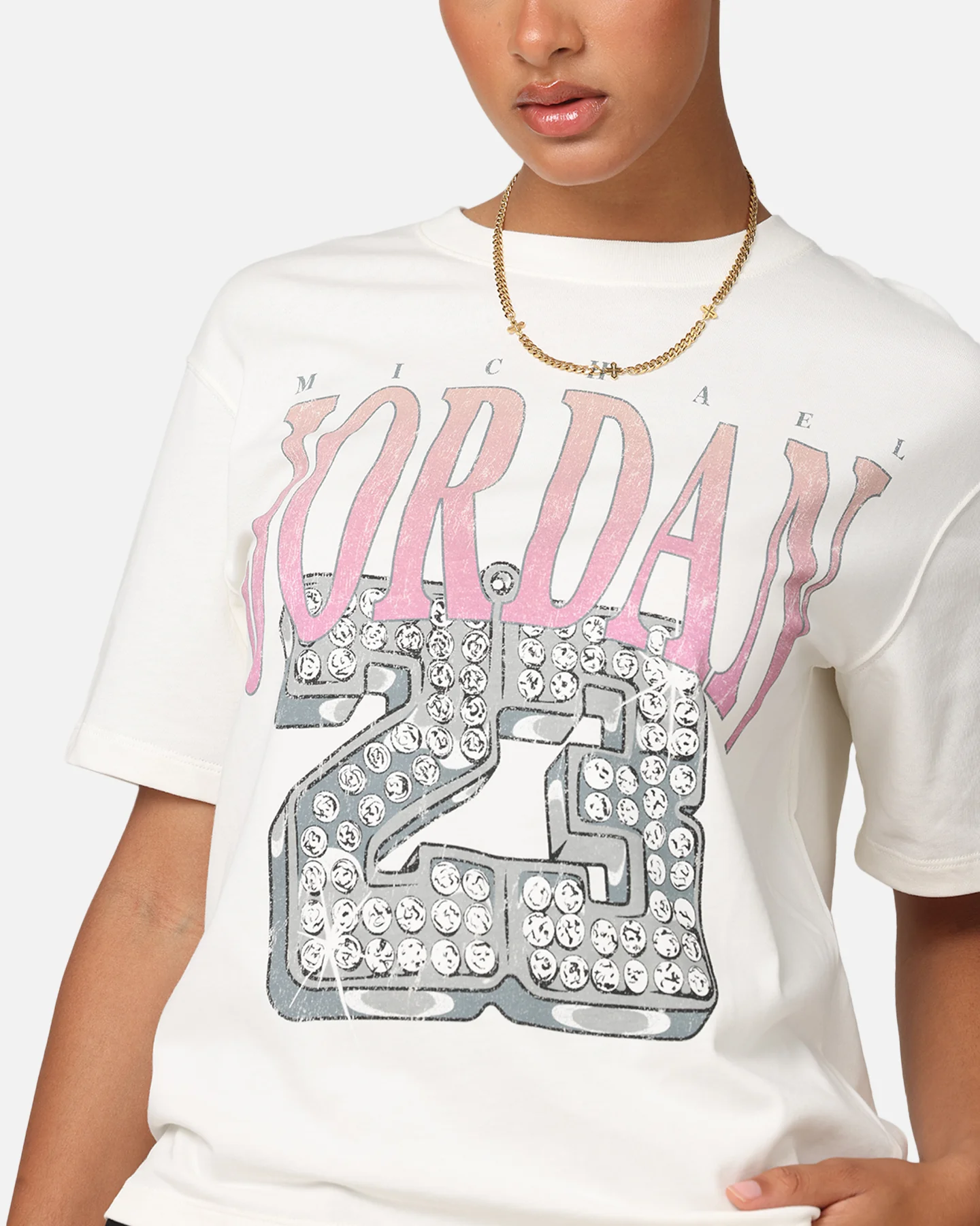 Jordan Women's Heritage Graphic T-Shirt Sail/Orchid - Image 6