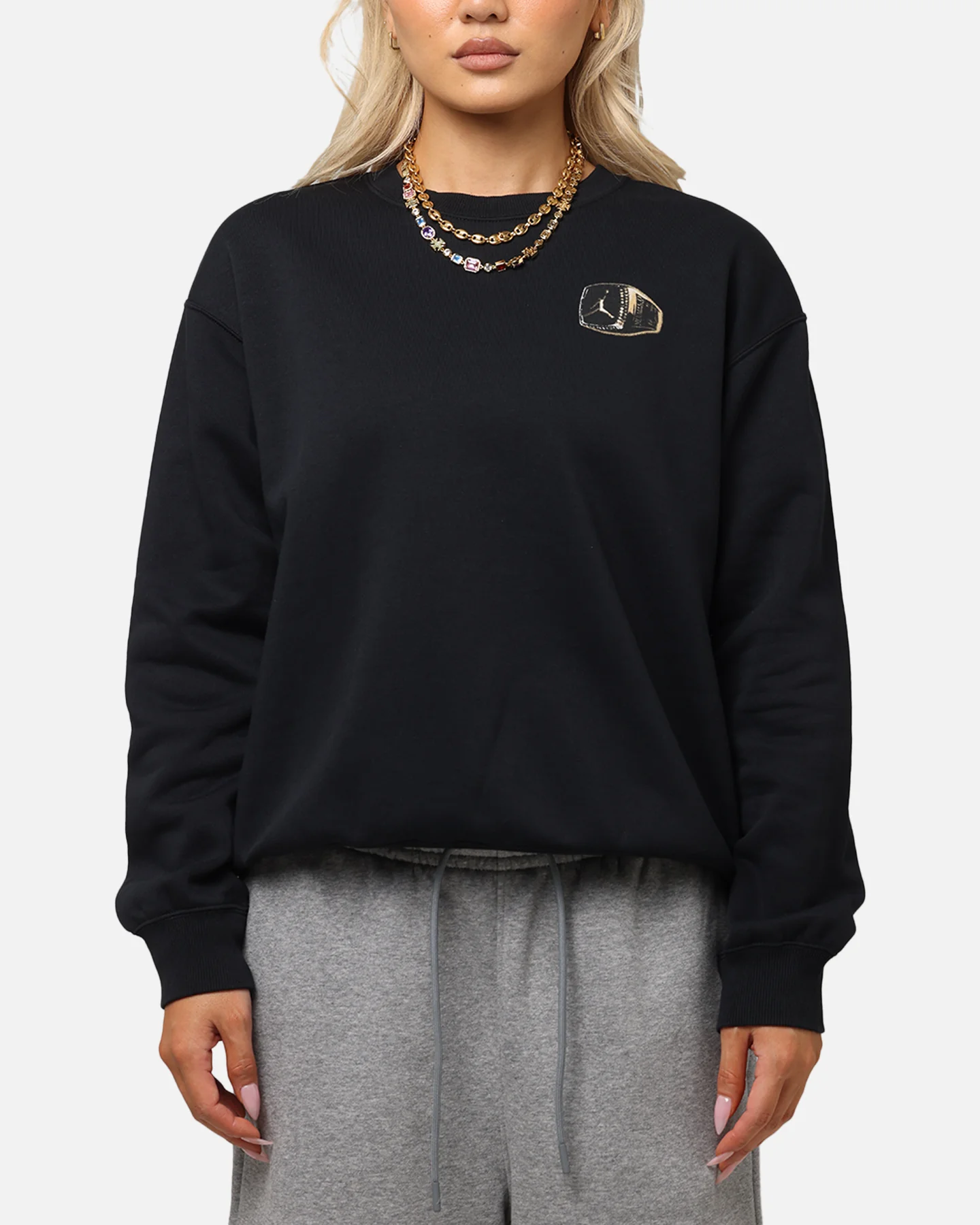 Jordan Women's Jumpman Brooklyn Fleece Graphic Crewneck Black/Sail - Image 2