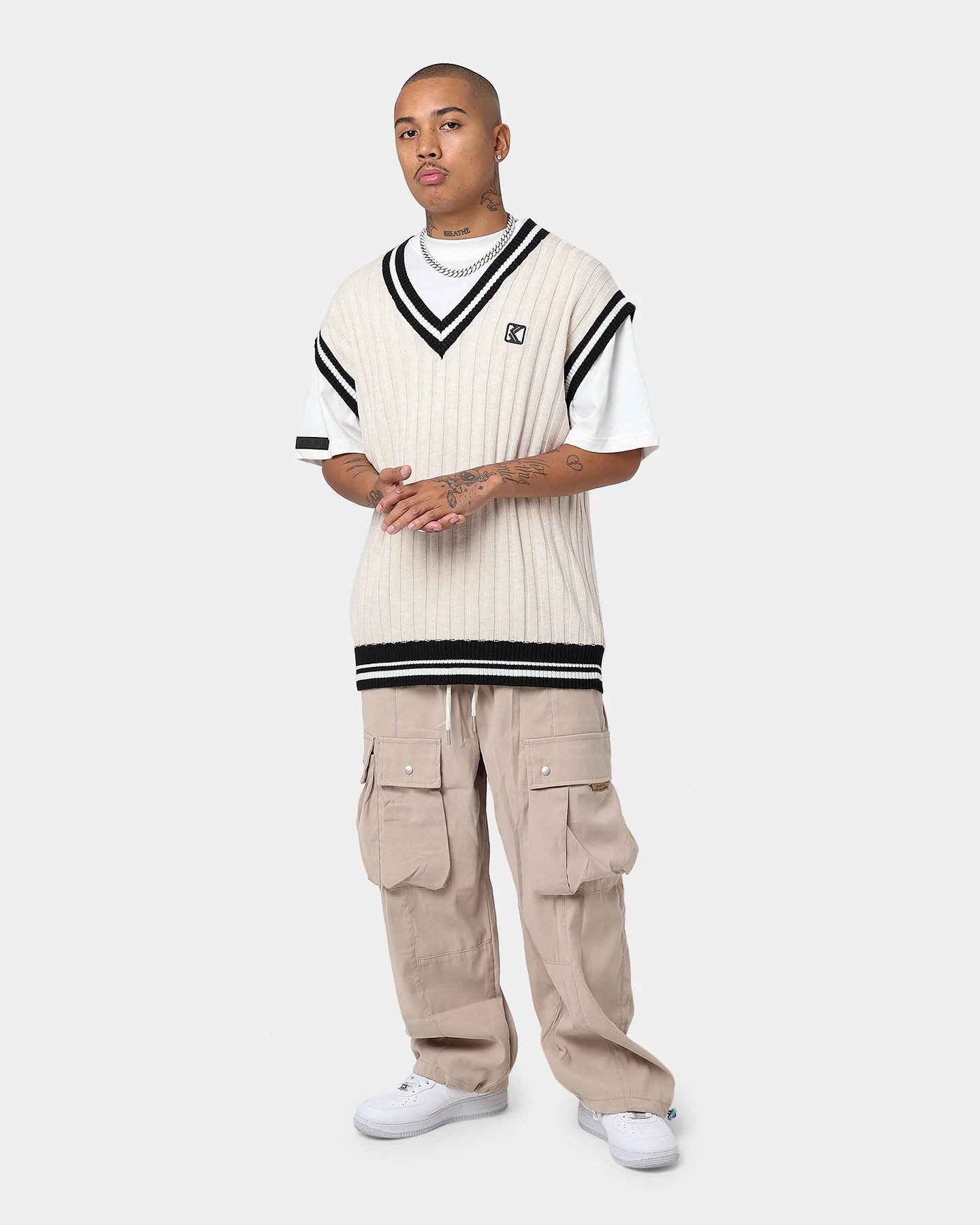 Karl Kani OG Rib Knit Vest Cream - Image 2