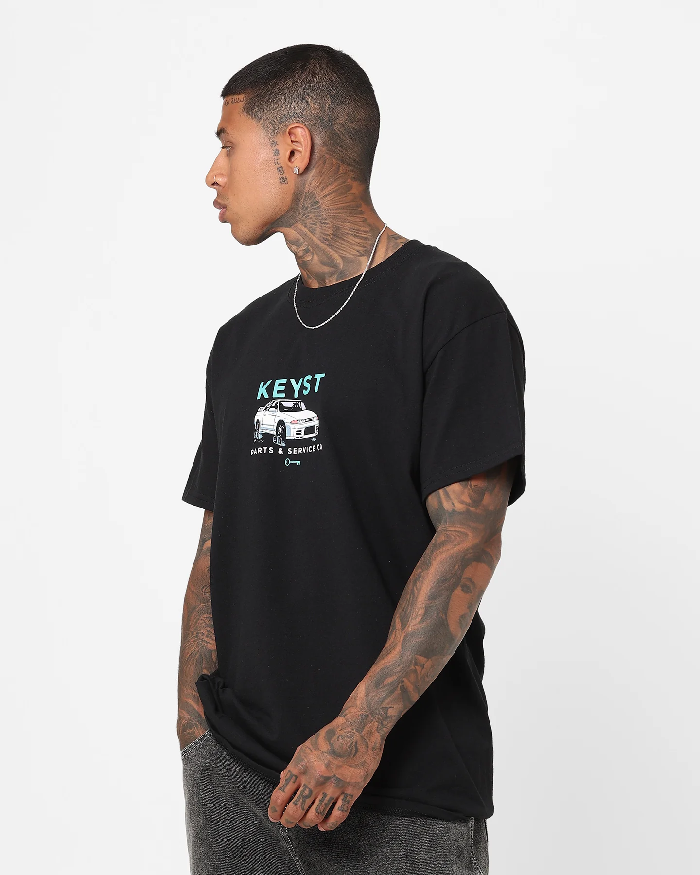 Key Street Parts And Service T-Shirt Black - Image 7
