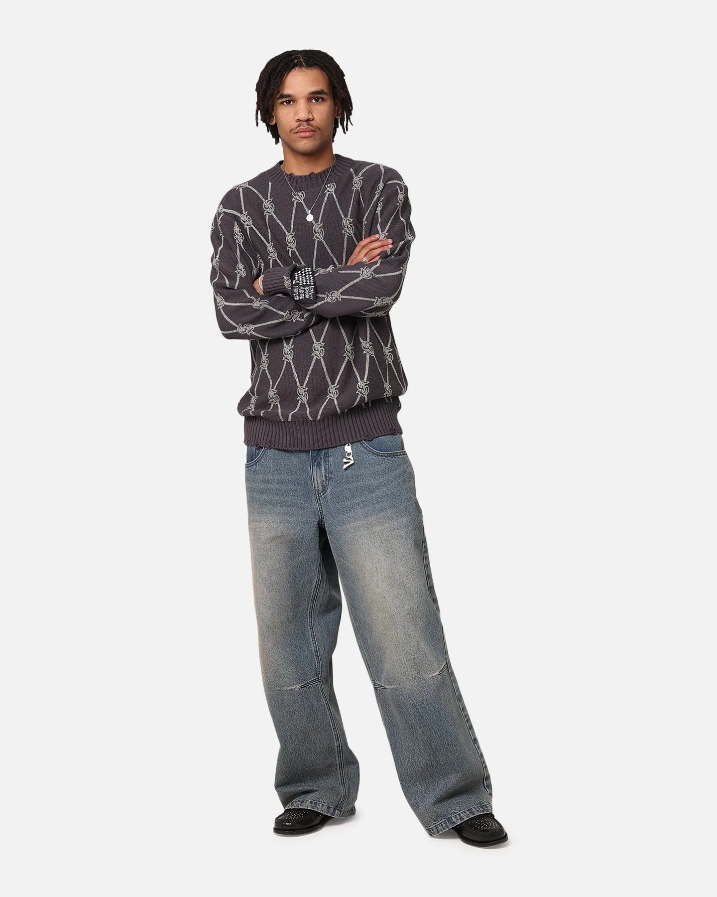 Ksubi Diamond Dollar Knit Crewneck Grey - Image 2