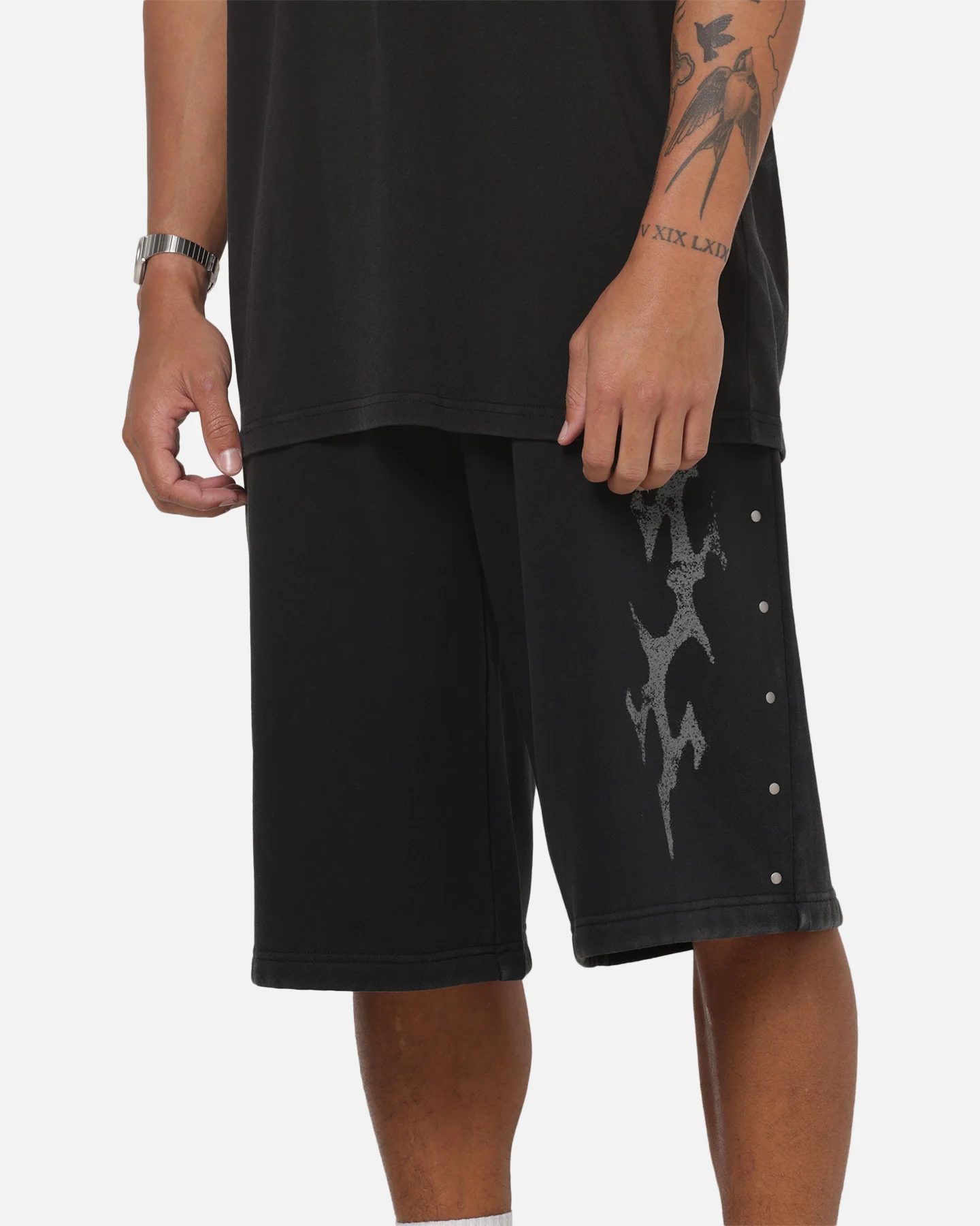 Saint Morta La Familia Baggy Sweat Shorts Washed Black - Image 3