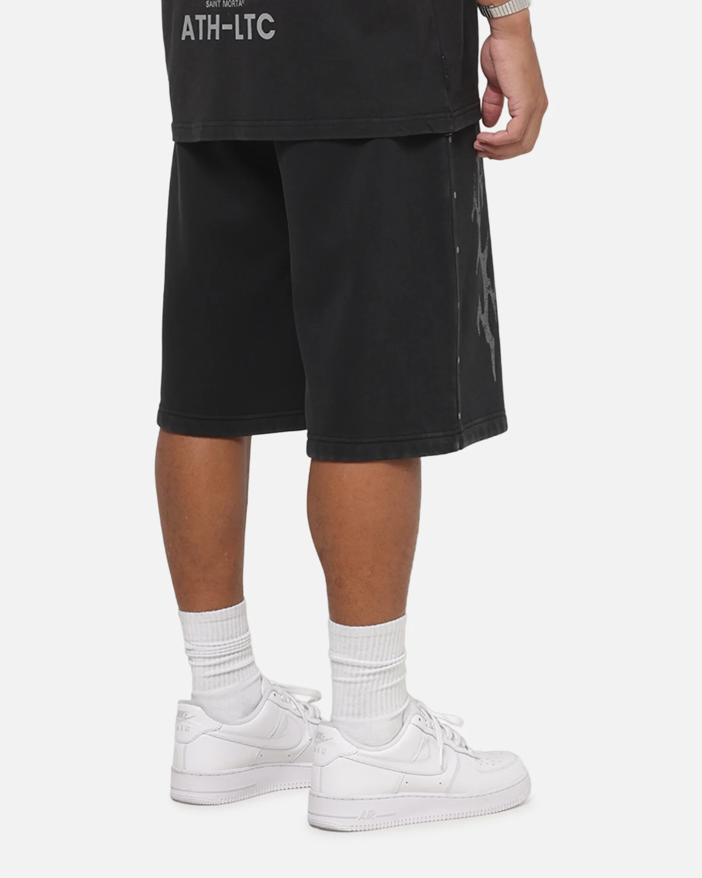 Saint Morta La Familia Baggy Sweat Shorts Washed Black - Image 6