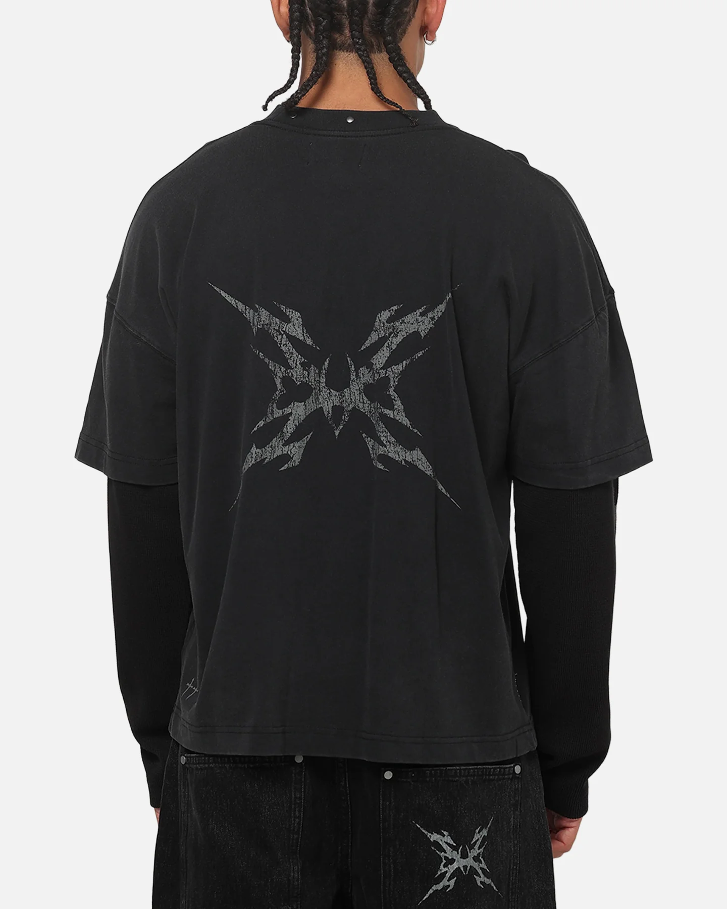 Saint Morta La Familia Layered Long Sleeve T-Shirt Washed Black - Image 2