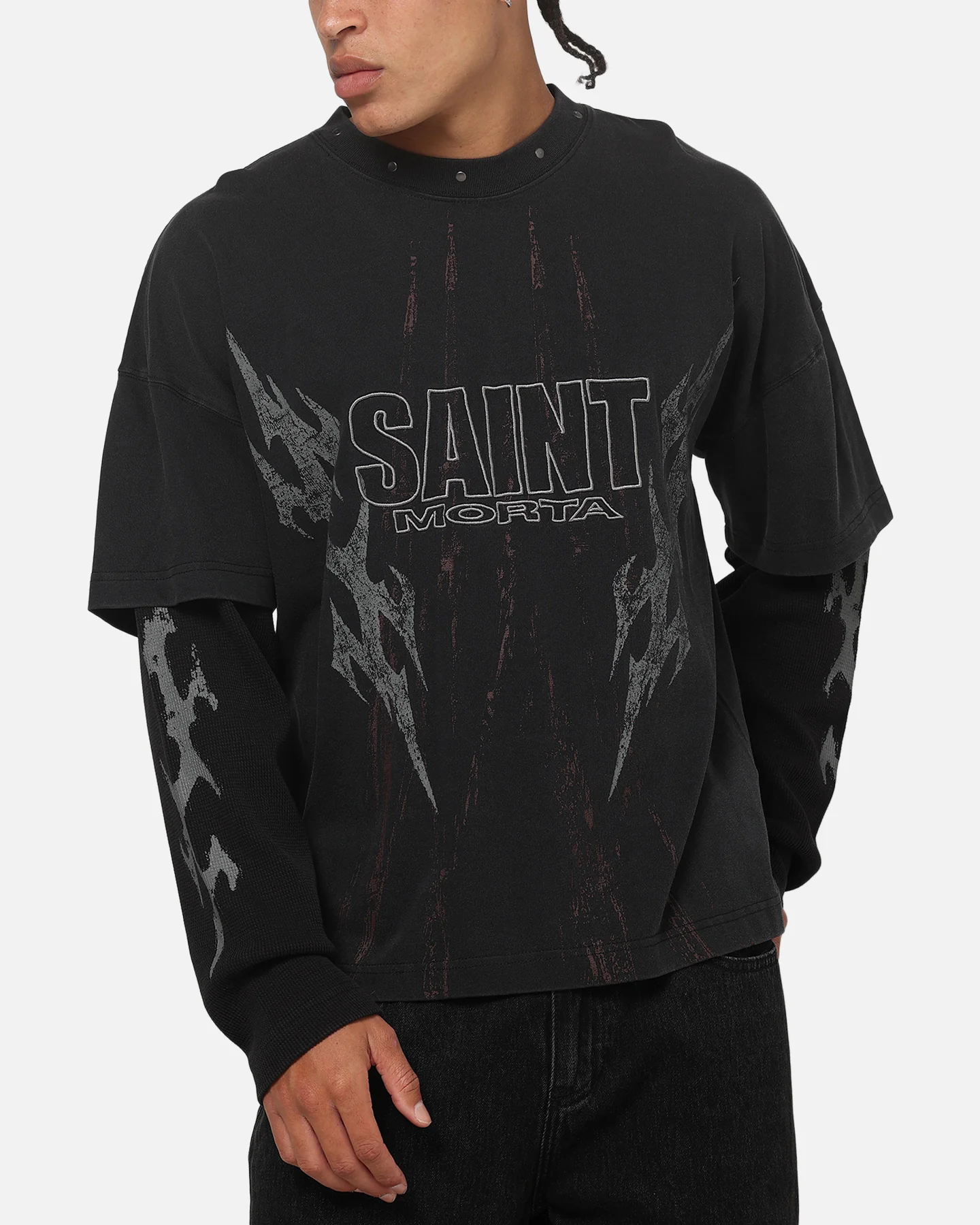 Saint Morta La Familia Layered Long Sleeve T-Shirt Washed Black - Image 8