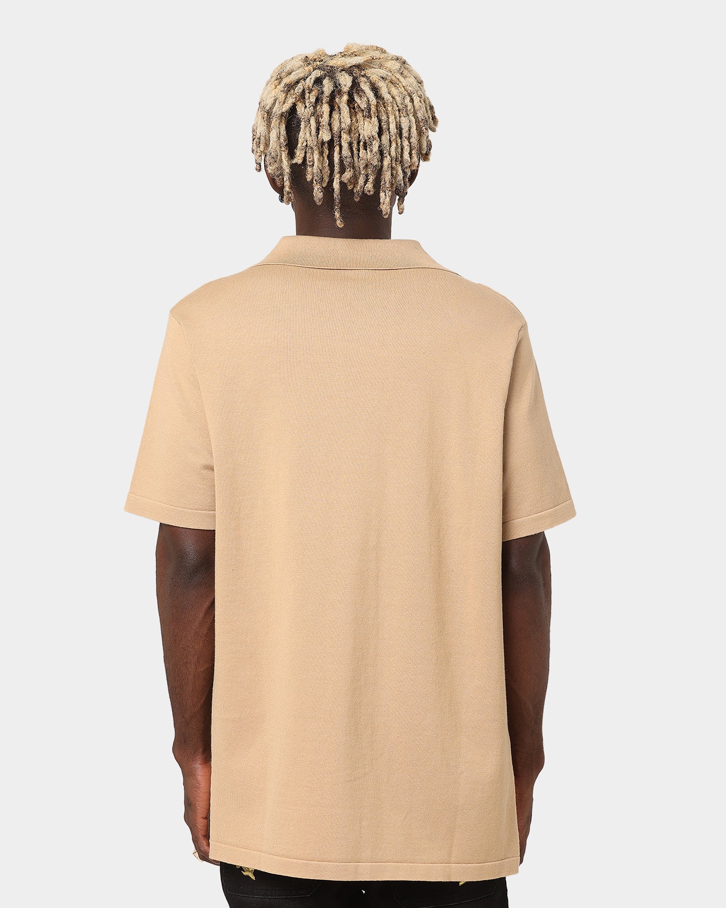 Last Kings Chain Stripe Knit Button Up Sand/Navy - Image 4