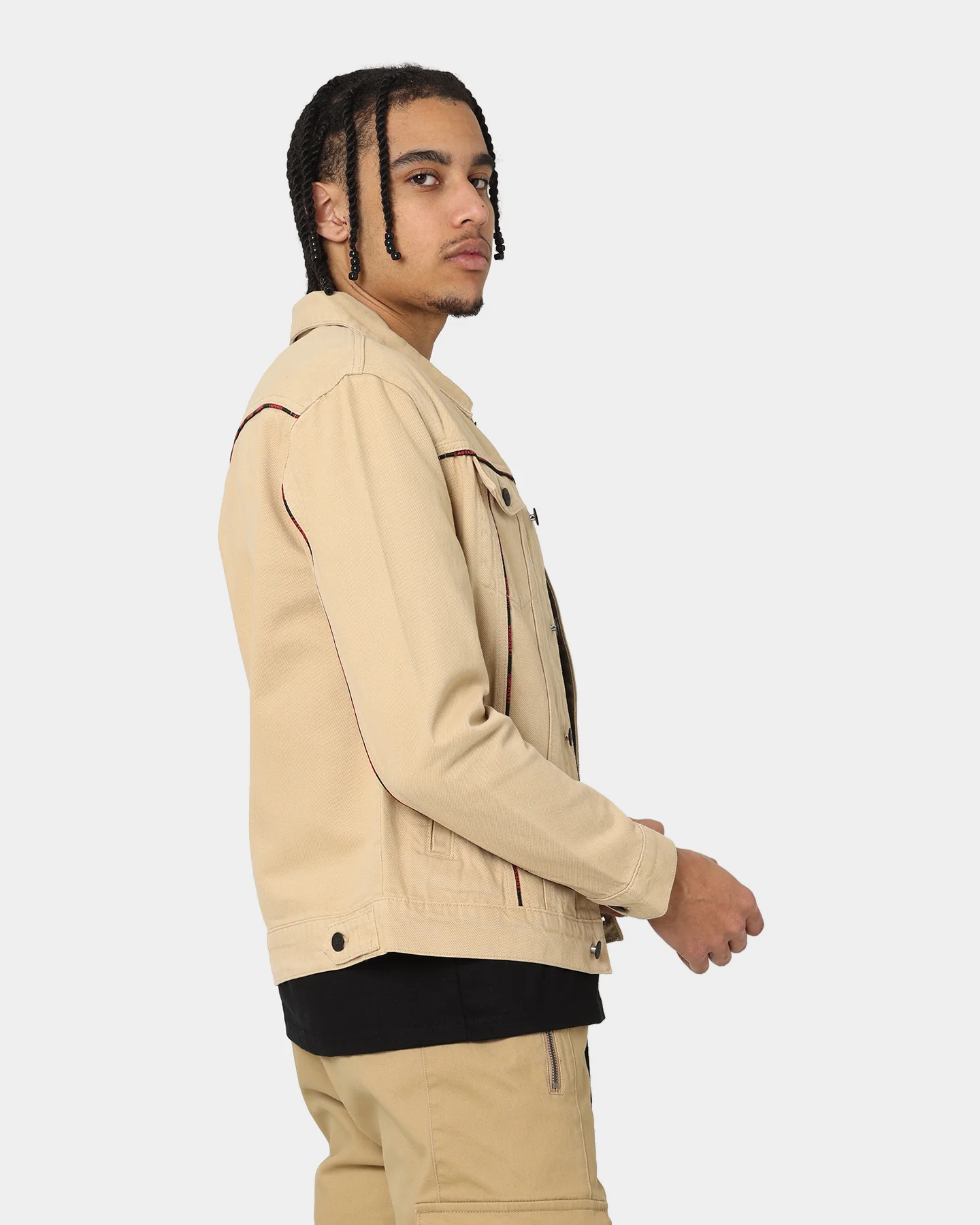 Last Kings Piping Denim Jacket Denim/Khaki - Image 5