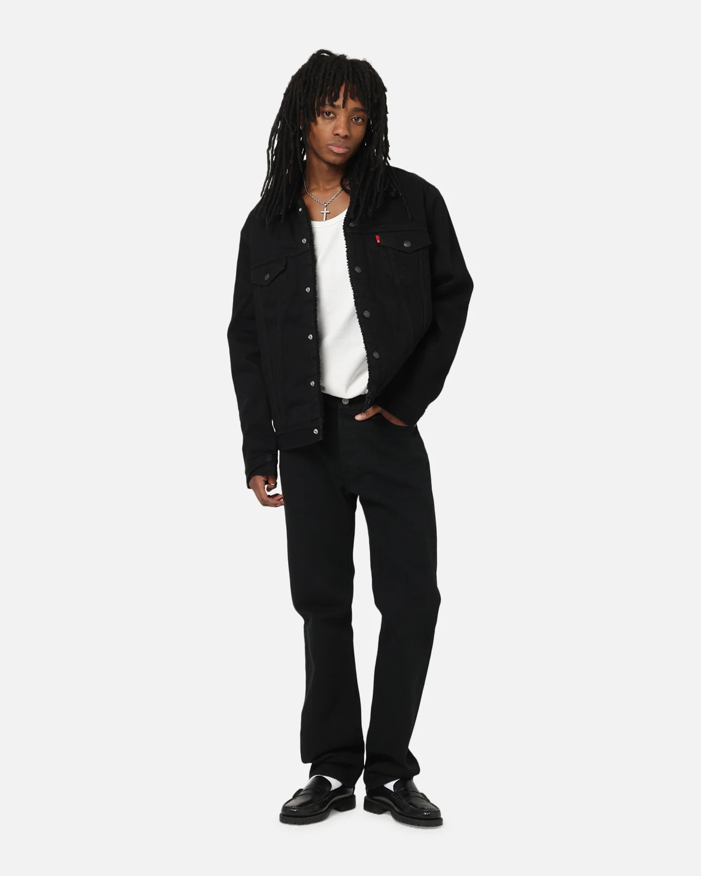 Levi Strauss And Co Relaxed Fit Sherpa Trucker Jacket Black - Image 2