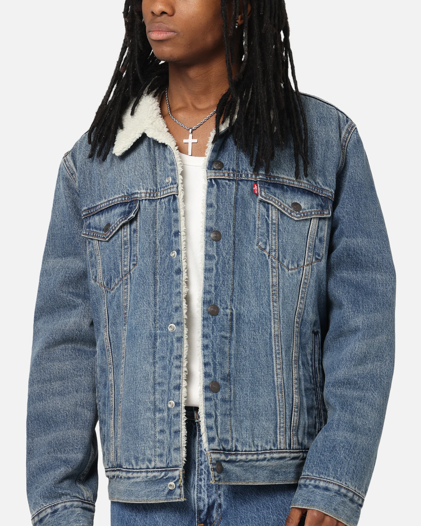 Levi Strauss And Co Relaxed Fit Sherpa Trucker Jacket Blue - Image 6