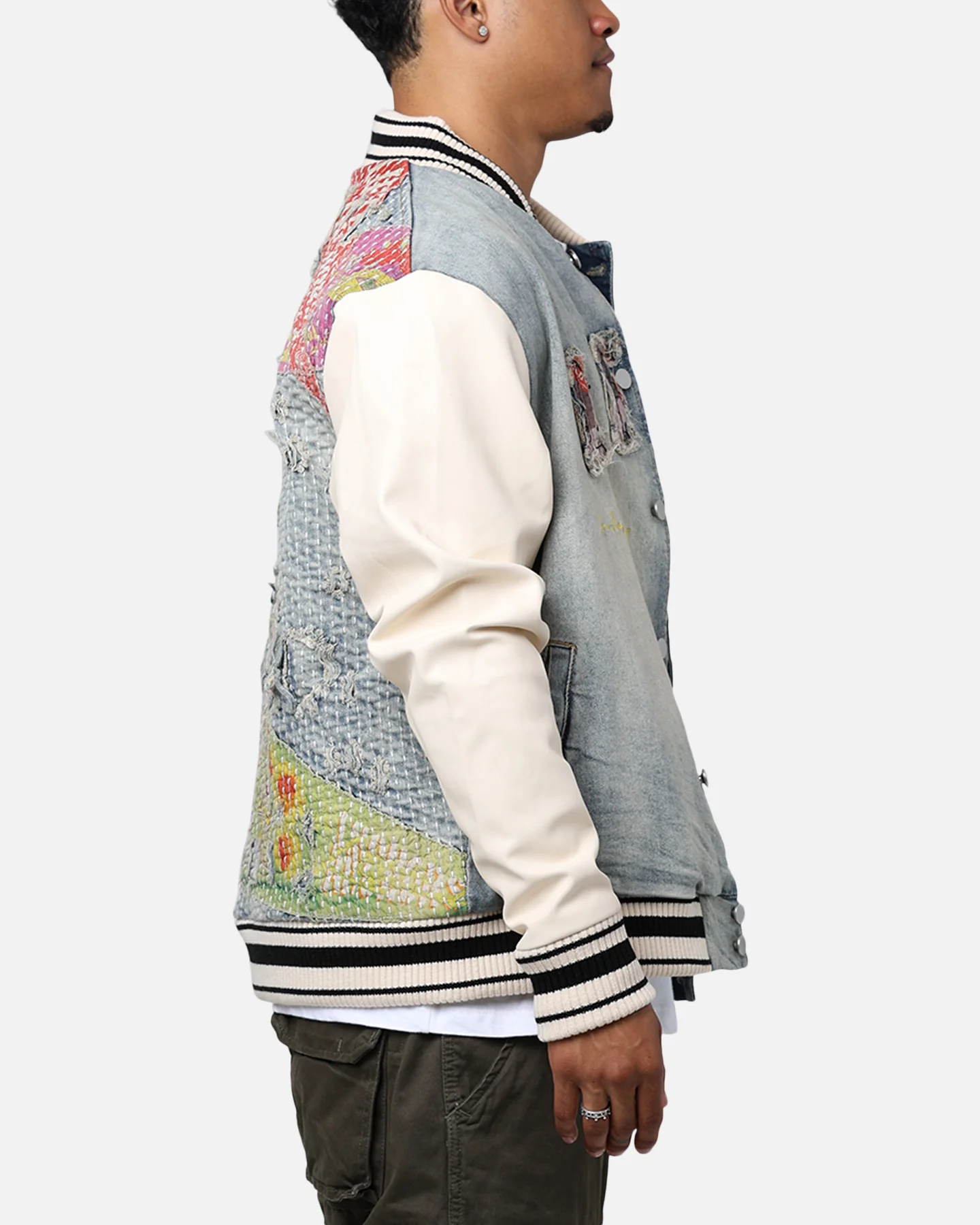 Lifted Anchors "Martina" Boro Denim Varsity Jacket Denim/Cream - Image 4