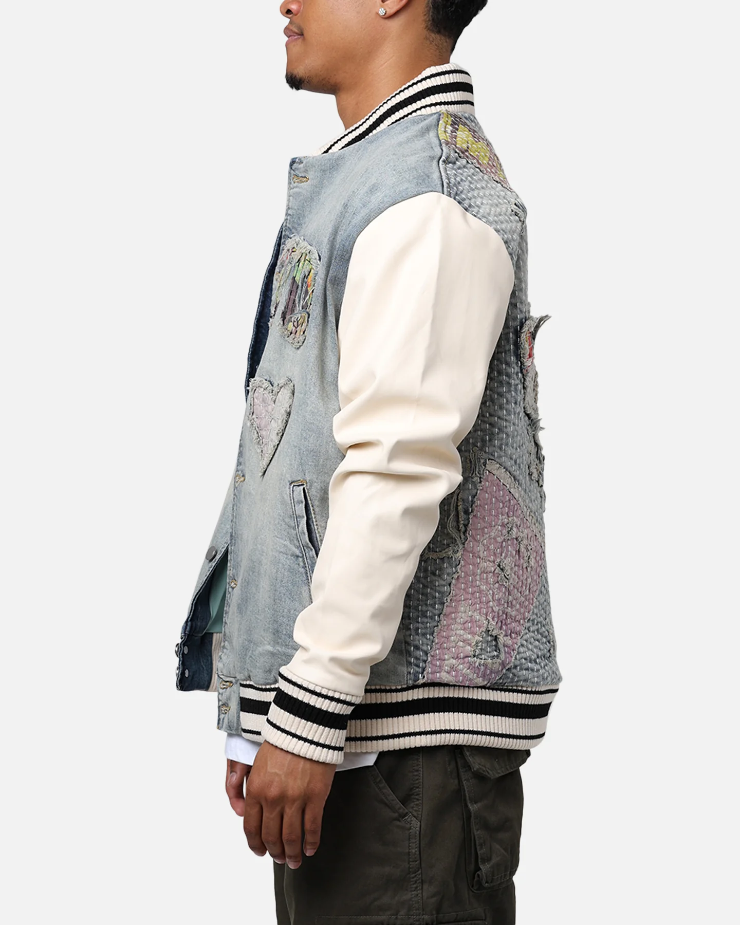 Lifted Anchors "Martina" Boro Denim Varsity Jacket Denim/Cream - Image 5
