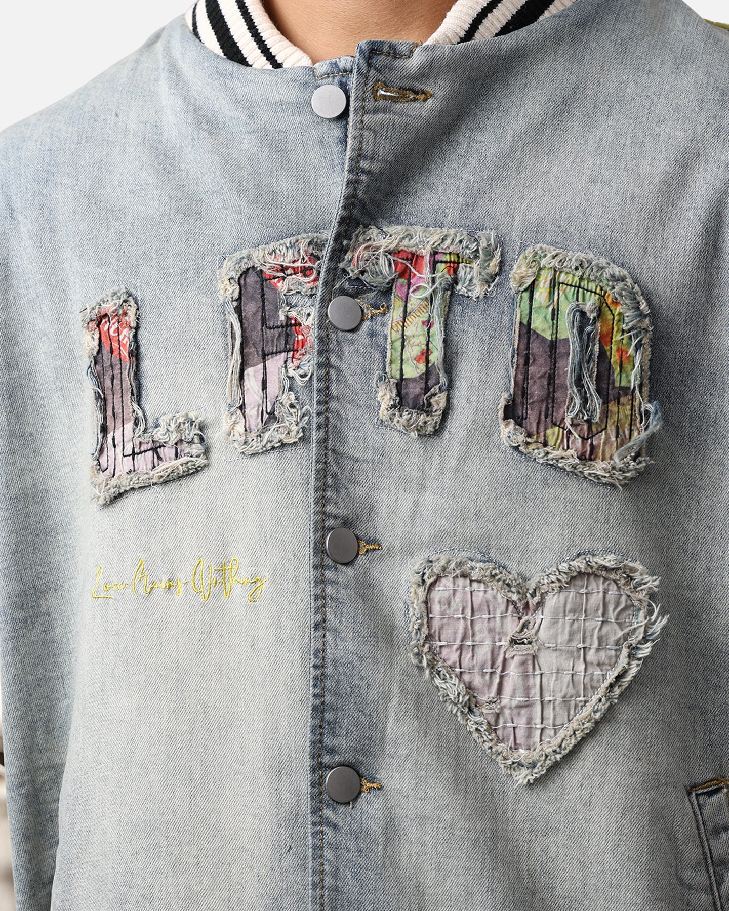 Lifted Anchors "Martina" Boro Denim Varsity Jacket Denim/Cream - Image 7