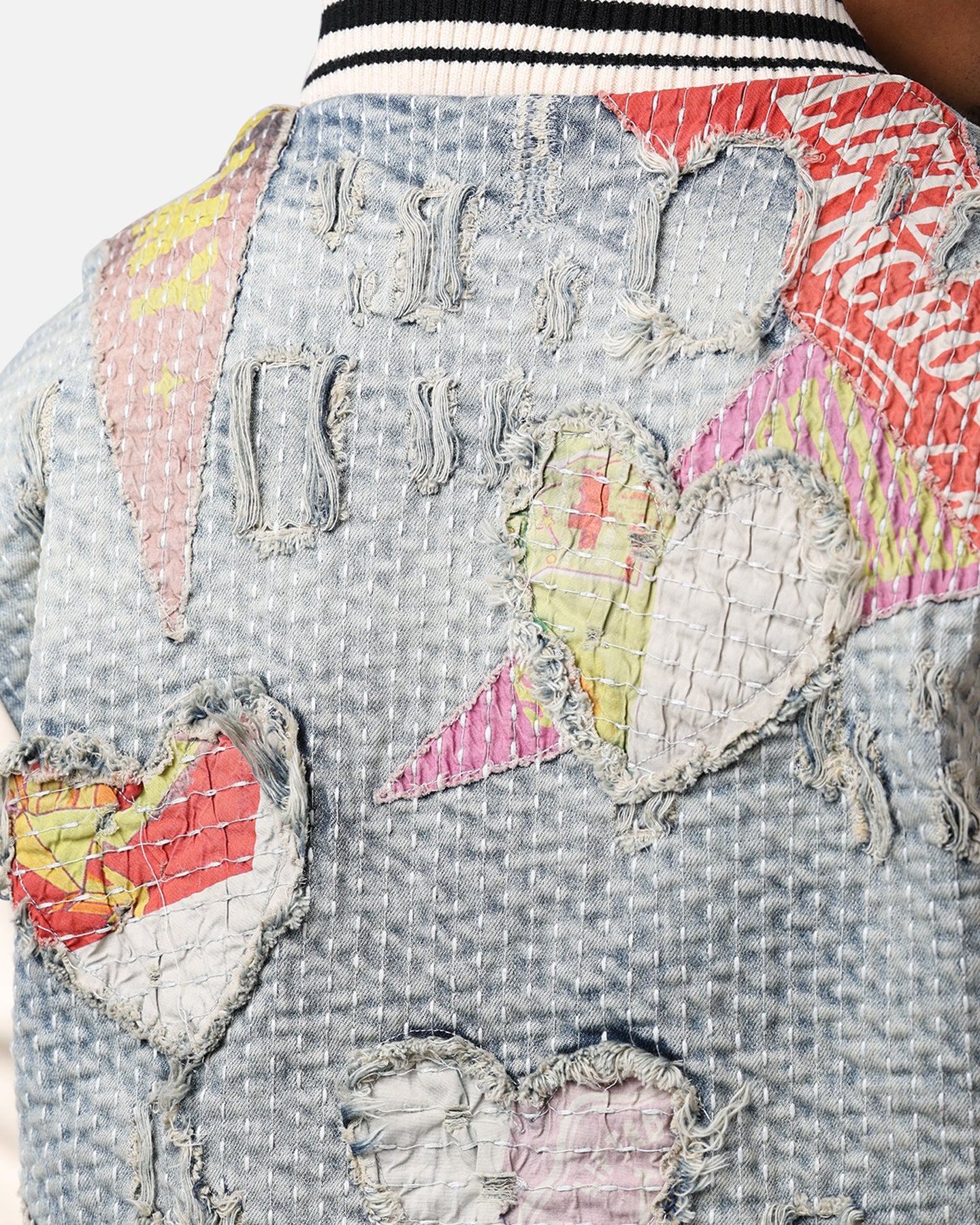Lifted Anchors "Martina" Boro Denim Varsity Jacket Denim/Cream - Image 8