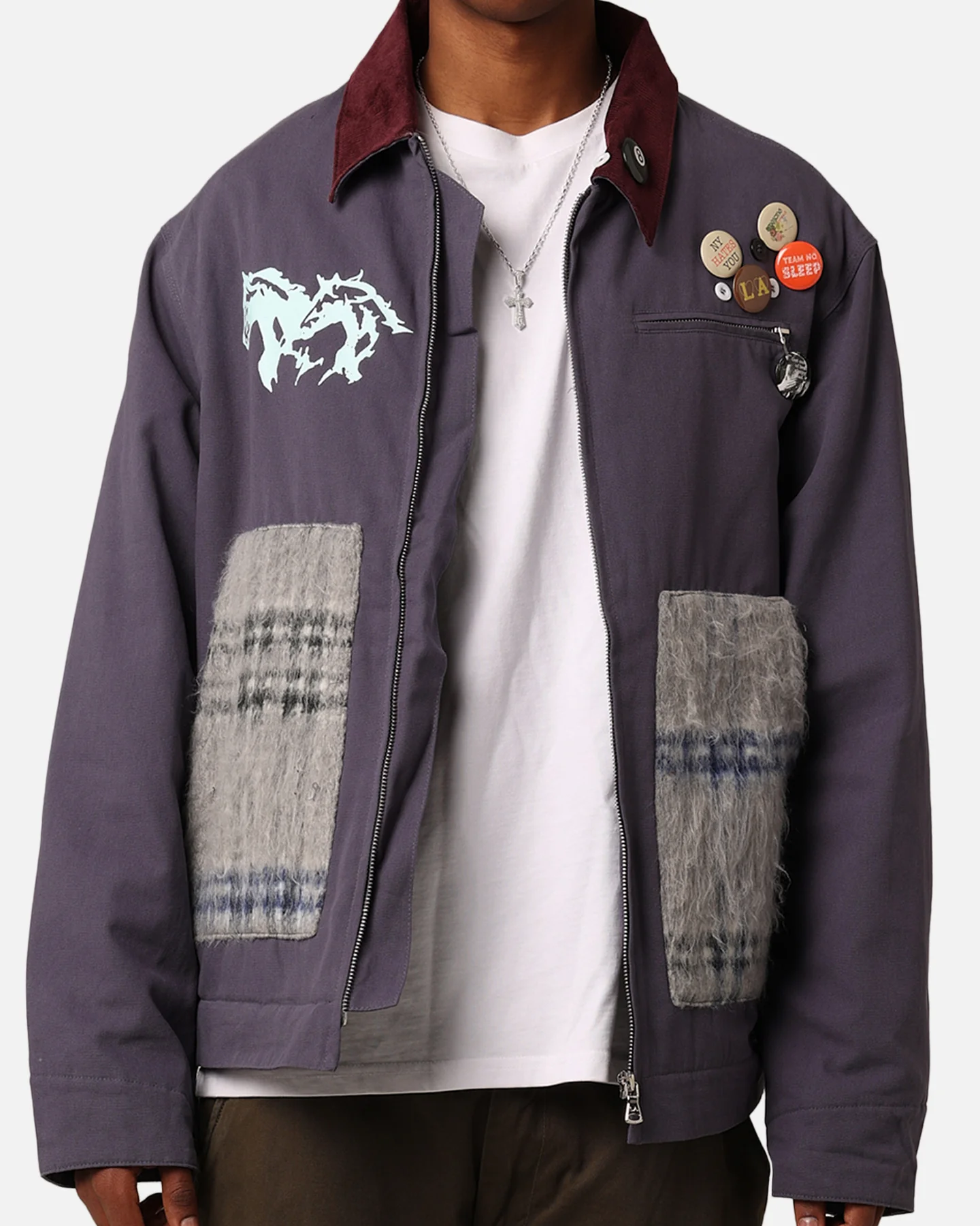 Lifted Anchors "Relly" Mohair Work Jacket Navy/Mohair - Image 3