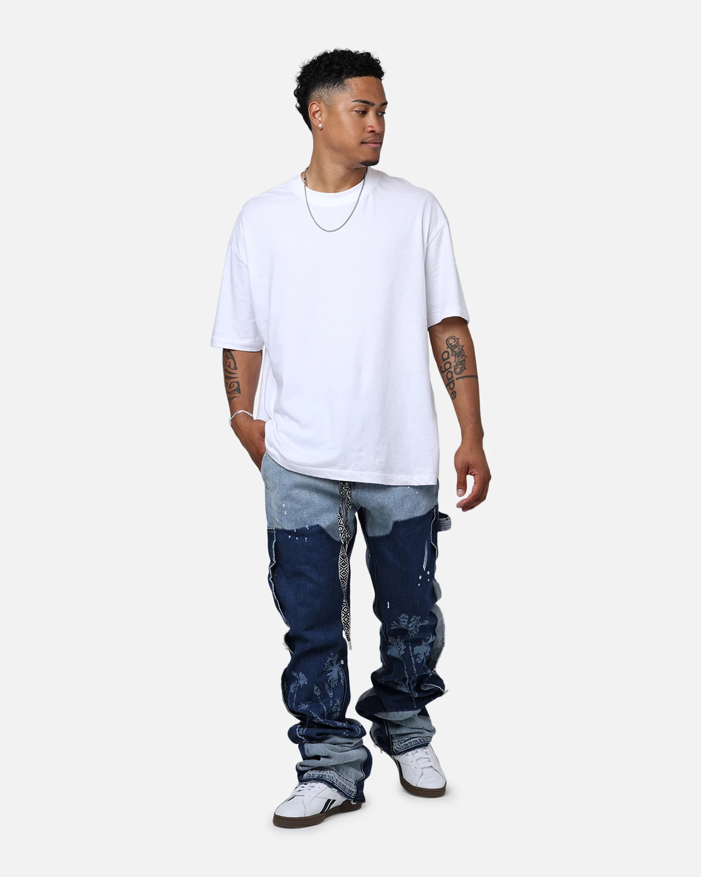 Lifted Anchors "Venus" Floral Stacked Denim Jeans Blue Wash - Image 2