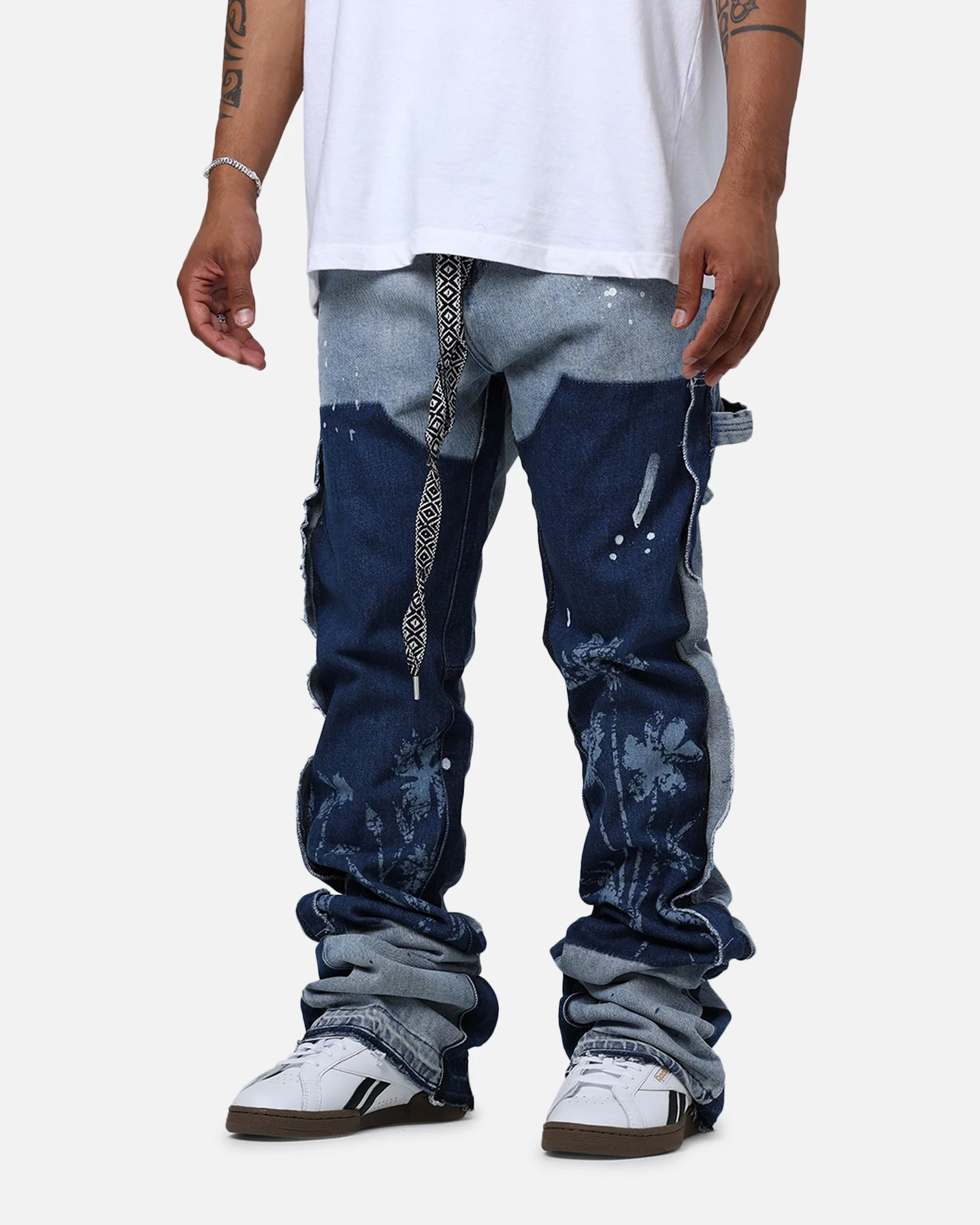Lifted Anchors "Venus" Floral Stacked Denim Jeans Blue Wash - Image 4