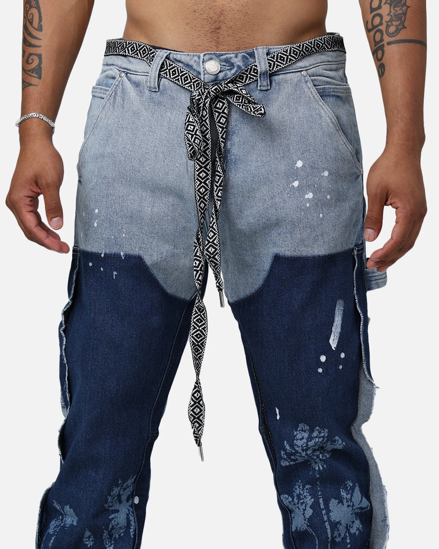 Lifted Anchors "Venus" Floral Stacked Denim Jeans Blue Wash - Image 6