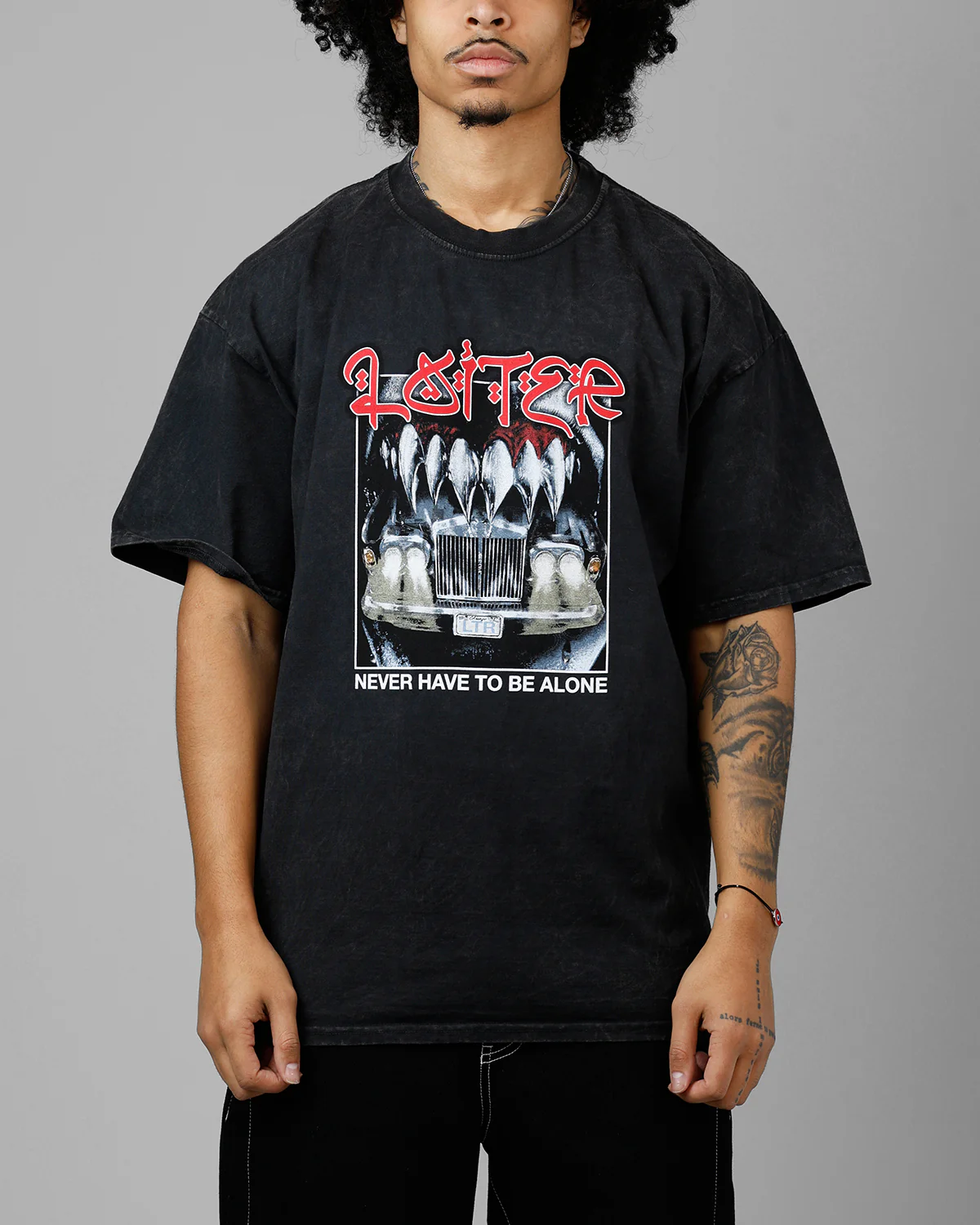 Loiter Always And Forever T-Shirt Black Acidwash - Image 2