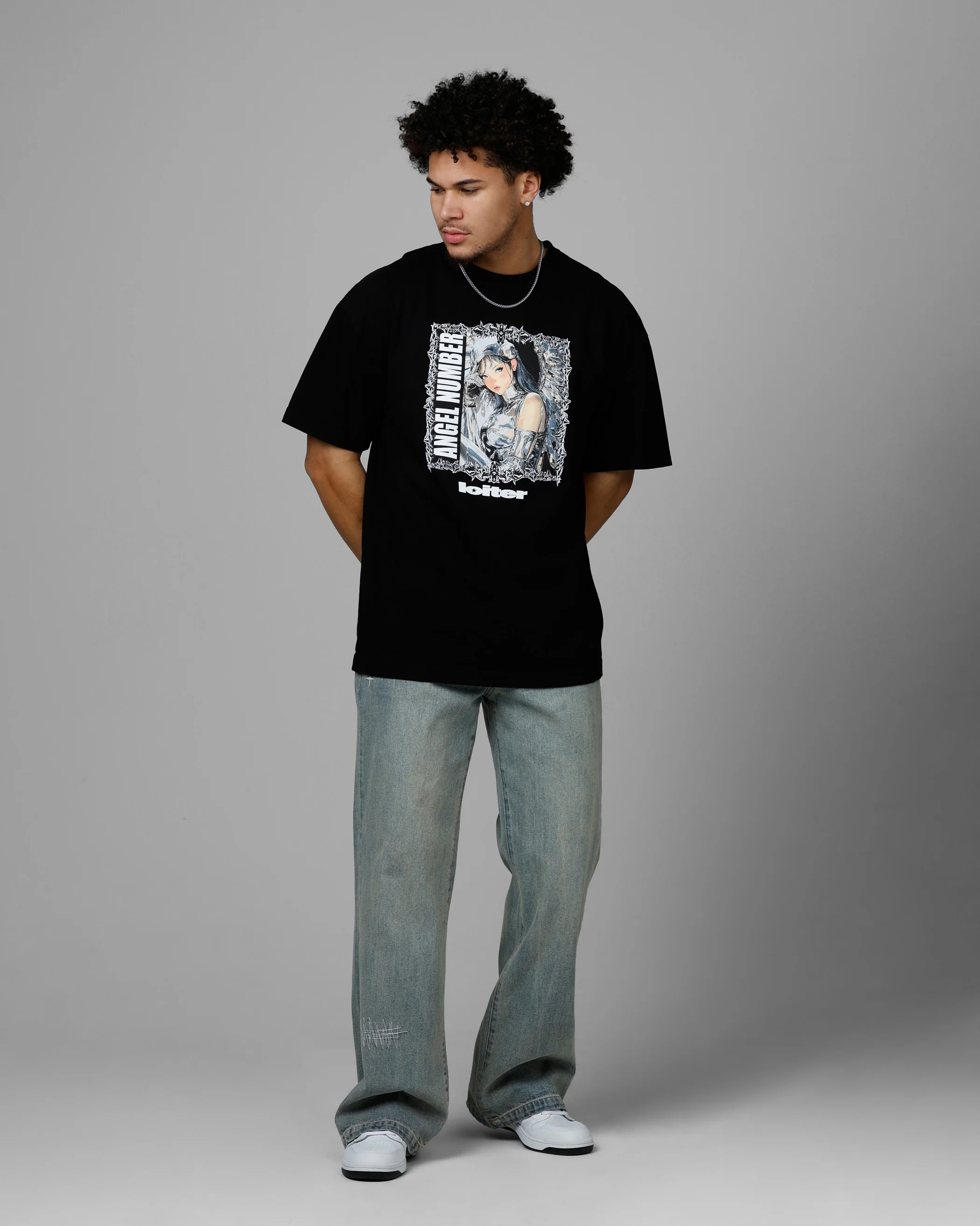 Loiter Angel Number Vintage T-Shirt Black - Image 3