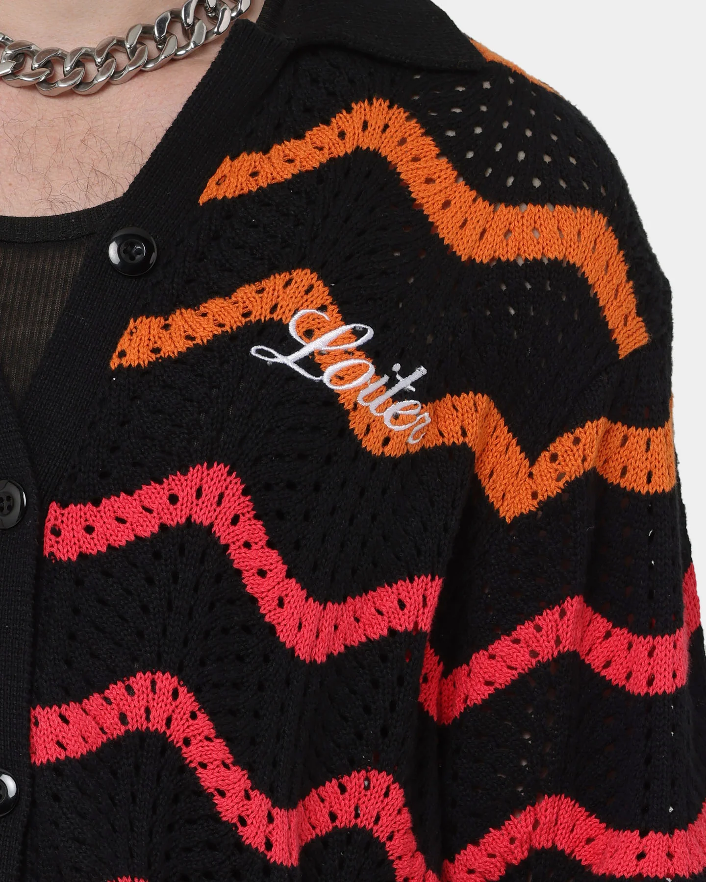 Loiter Breeze Knit Button-Up Shirt Black - Image 3