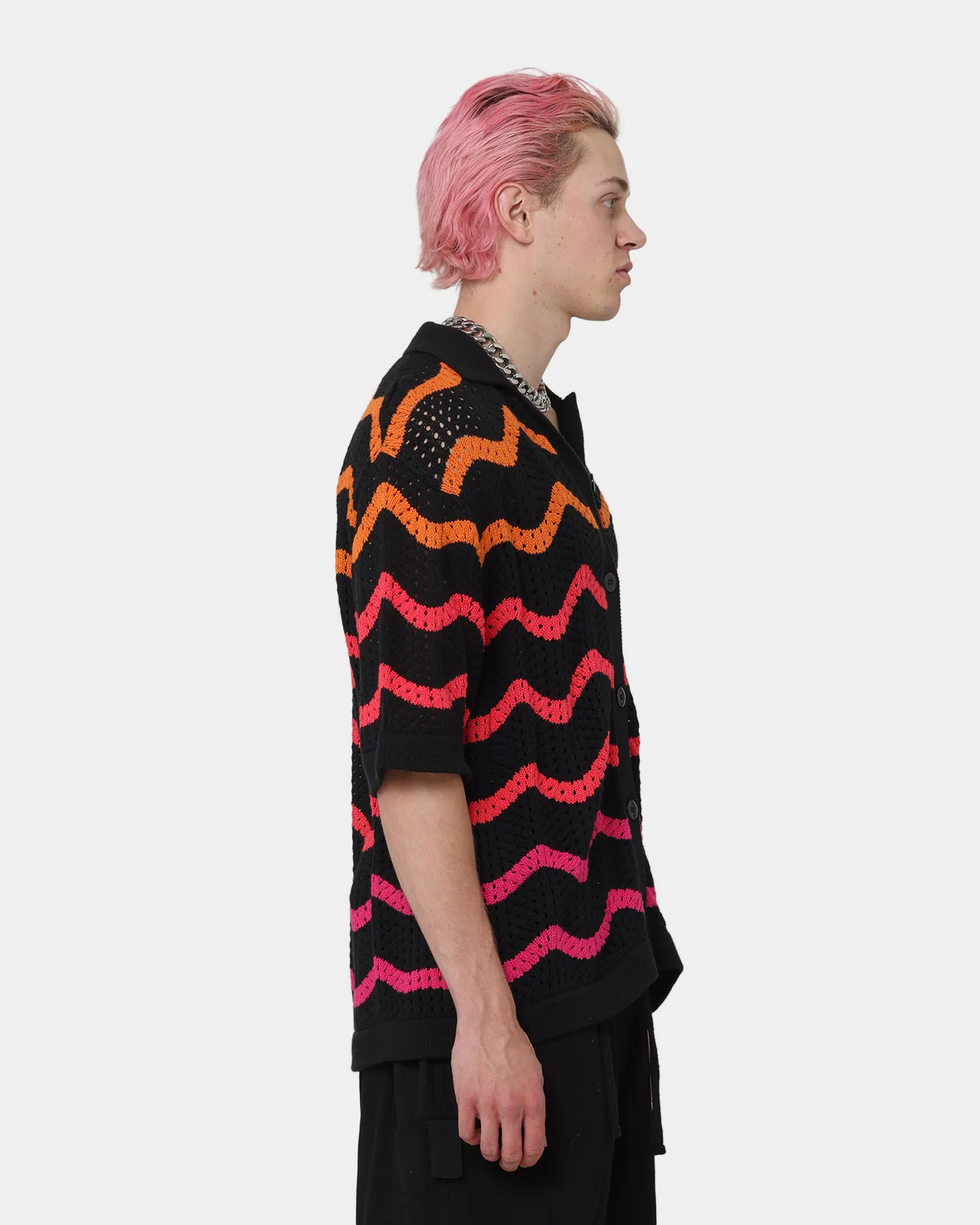 Loiter Breeze Knit Button-Up Shirt Black - Image 5