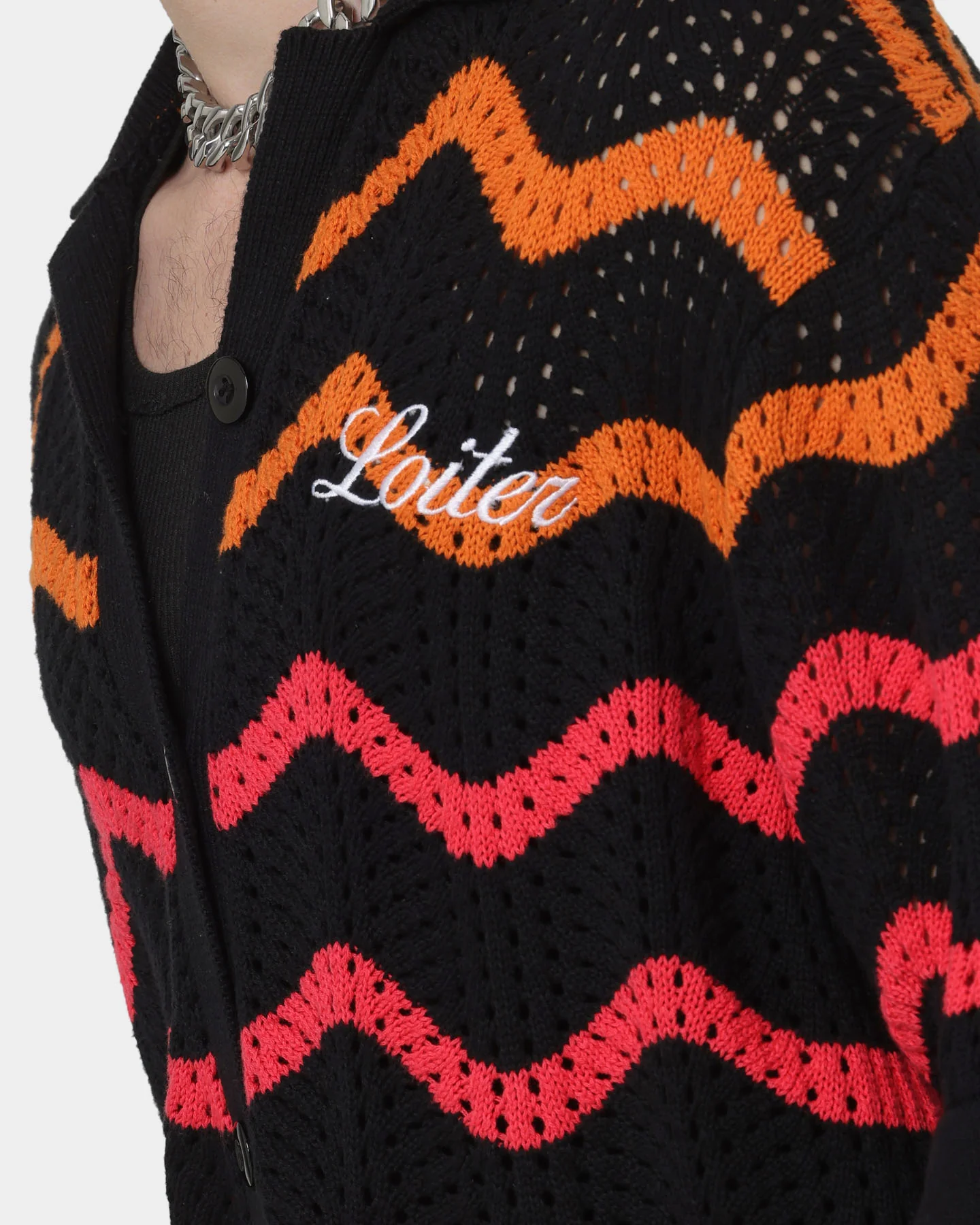 Loiter Breeze Knit Button-Up Shirt Black - Image 8