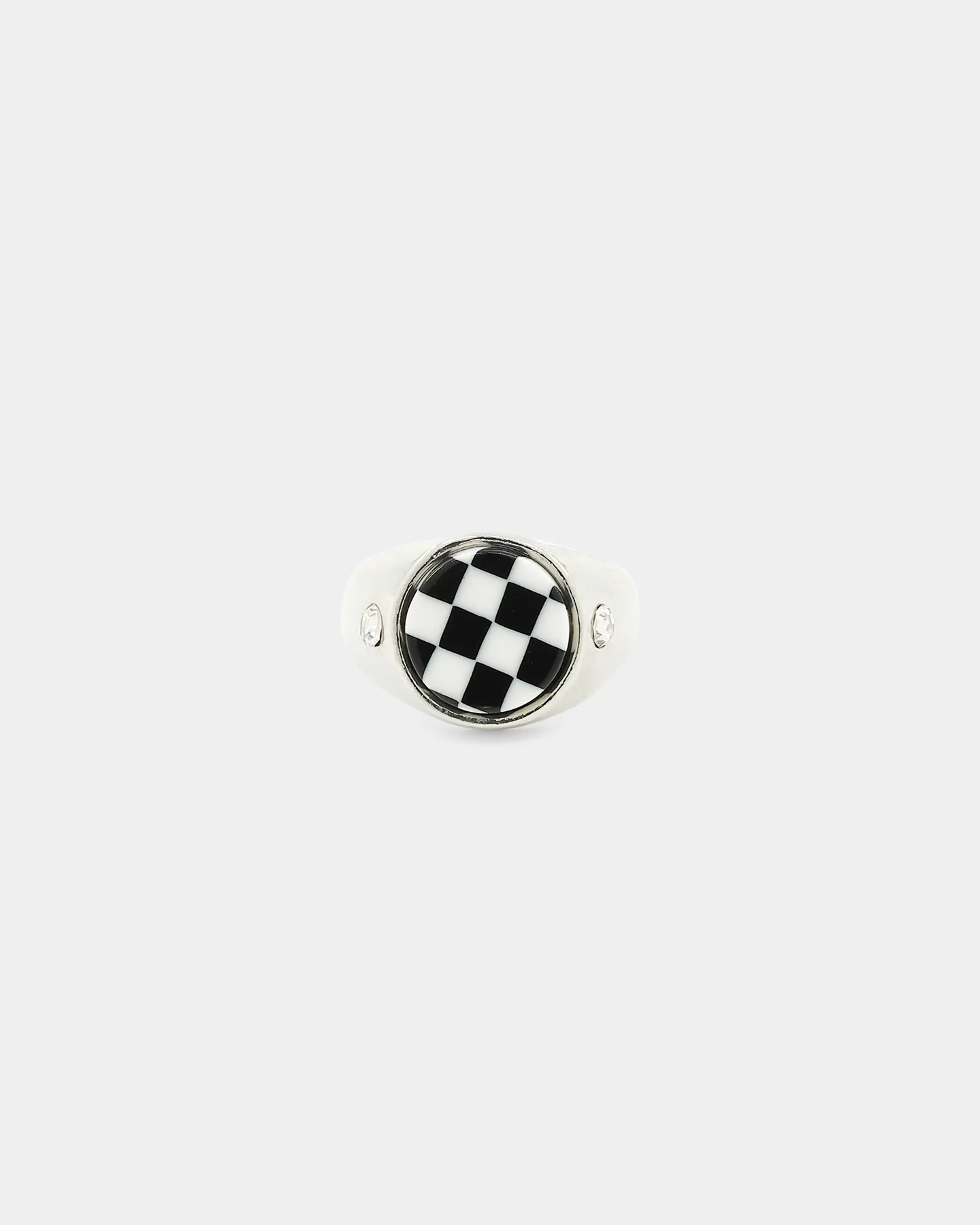 Loiter Checkerboard Signet Ring Silver/Black/White - Image 2