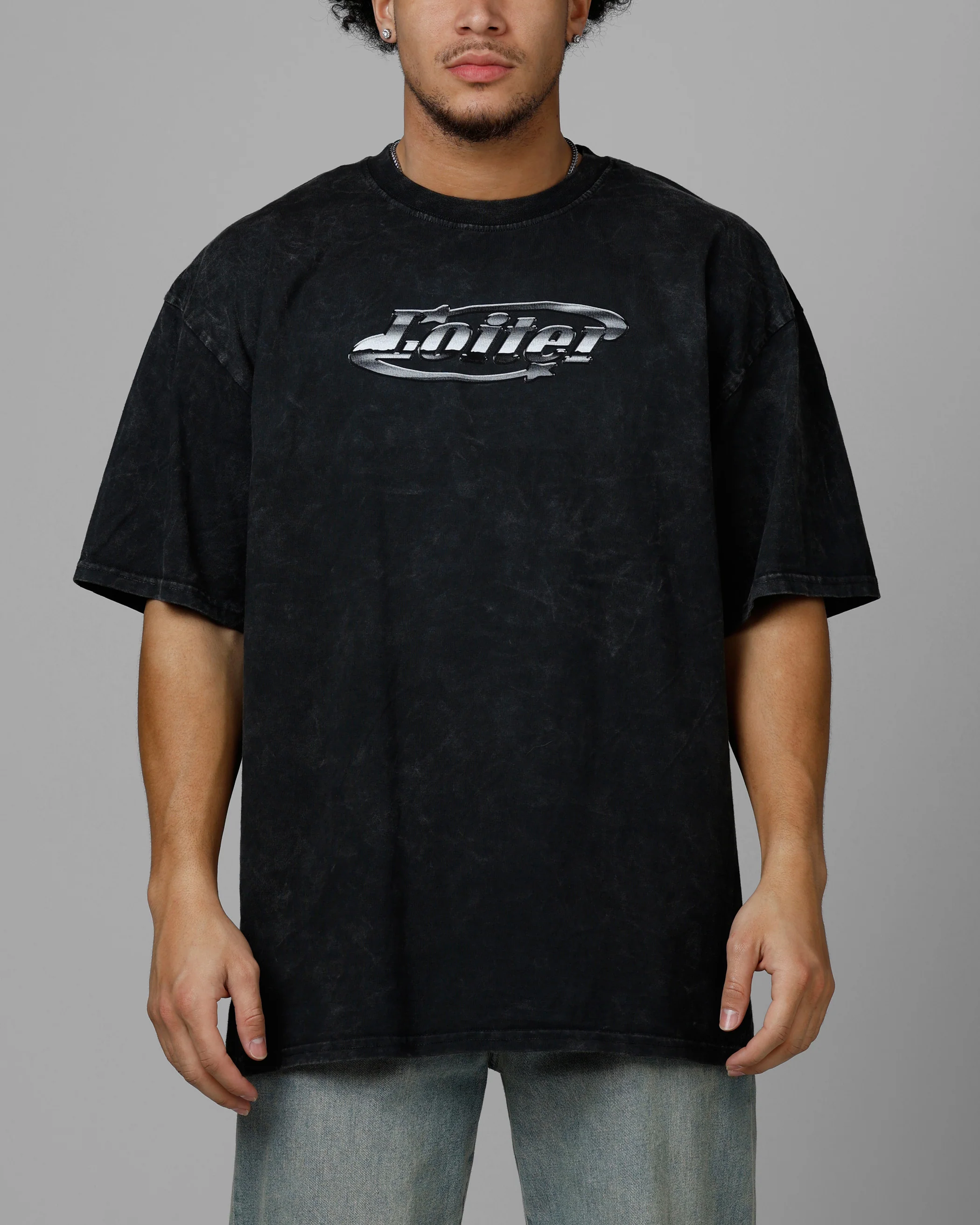 Loiter Chrome Logo T-Shirt Black Acidwash - Image 2